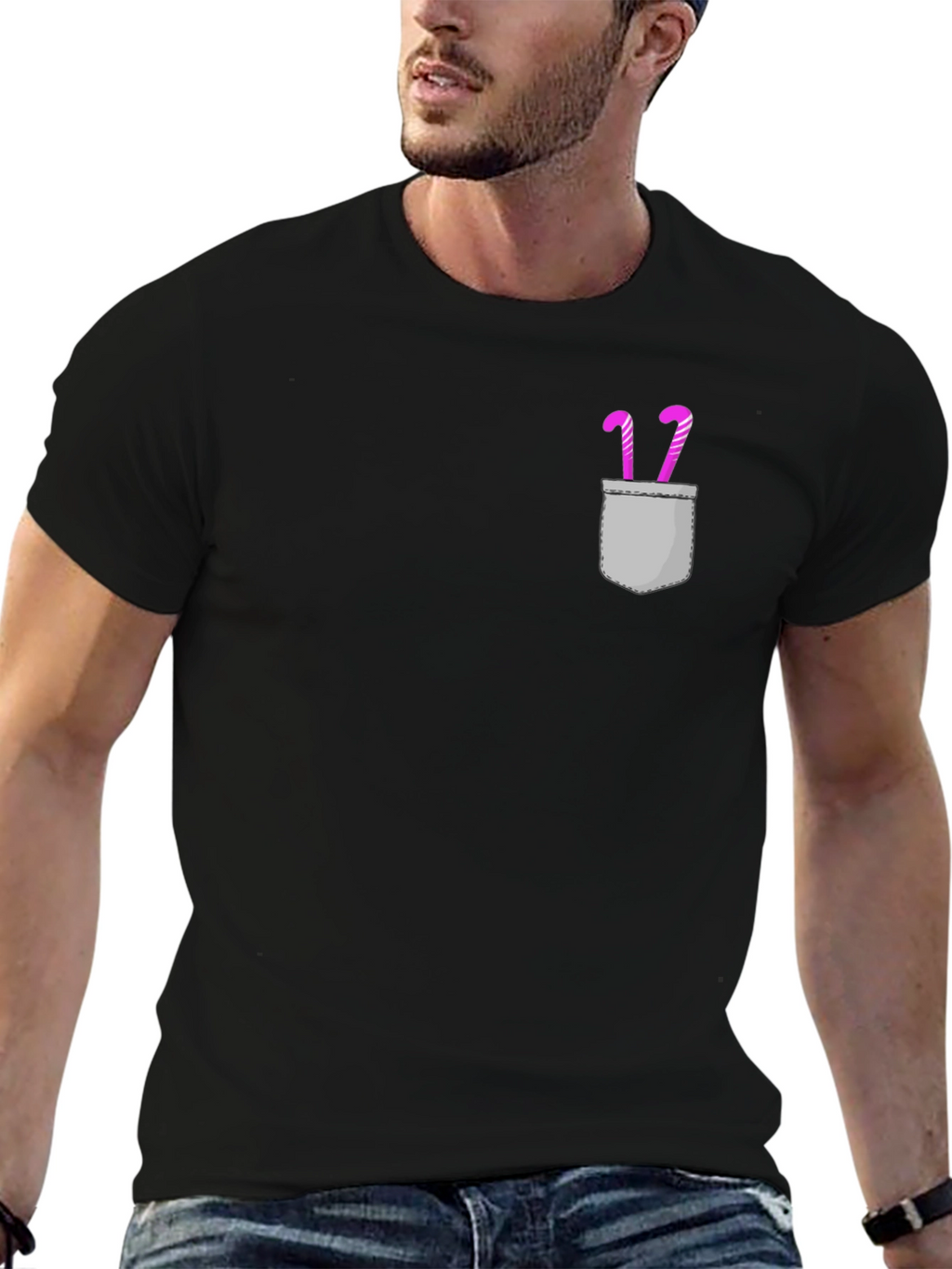 Candy Cane Pocket Graphic Tee - Black