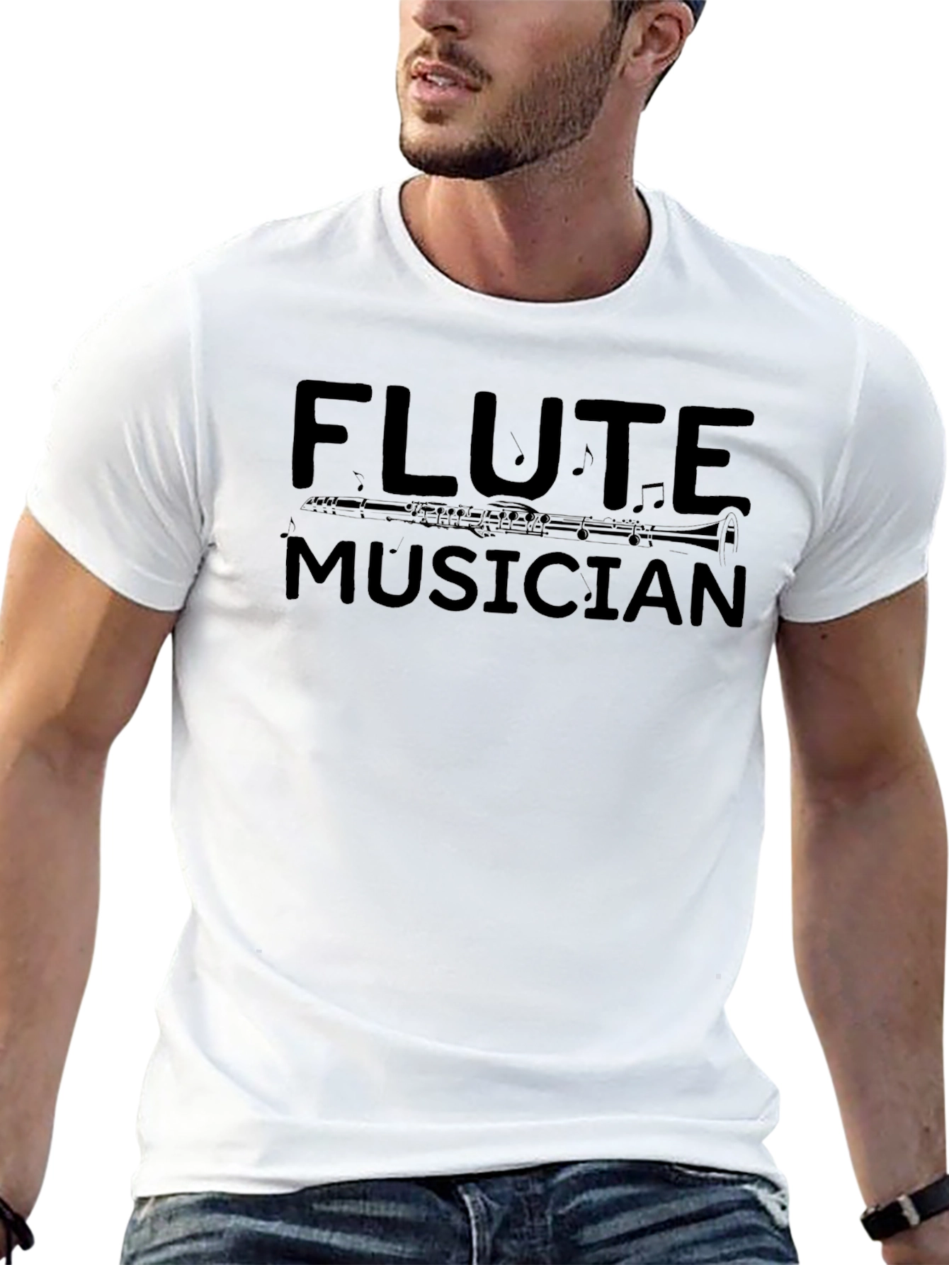 Flute Musician Graphic Tee - Black