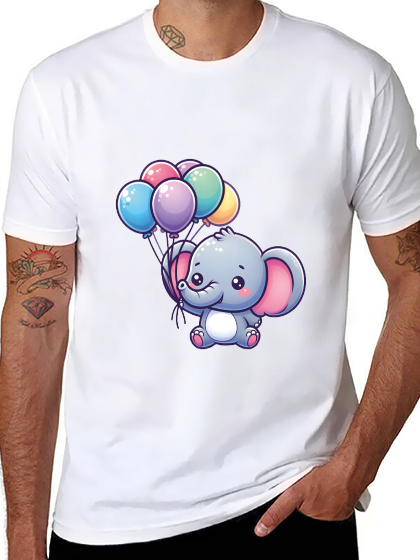 Cute Elephant Holding Balloons Graphic T-Shirt