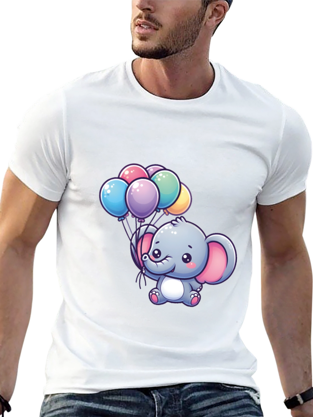 Cute Elephant Holding Balloons Graphic T-Shirt
