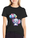 Cute Elephant Holding Balloons Graphic T-Shirt