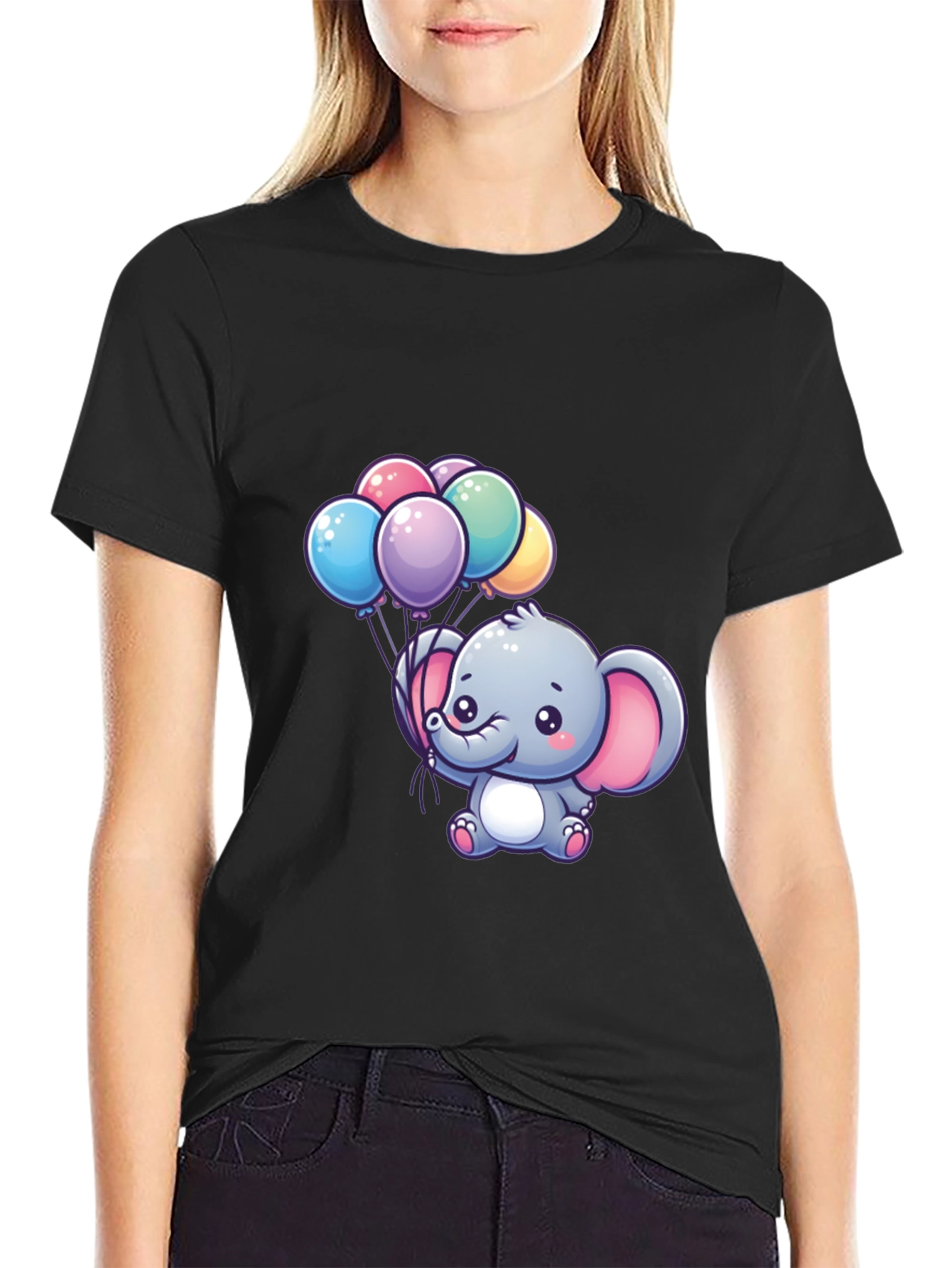 Cute Elephant Holding Balloons Graphic T-Shirt