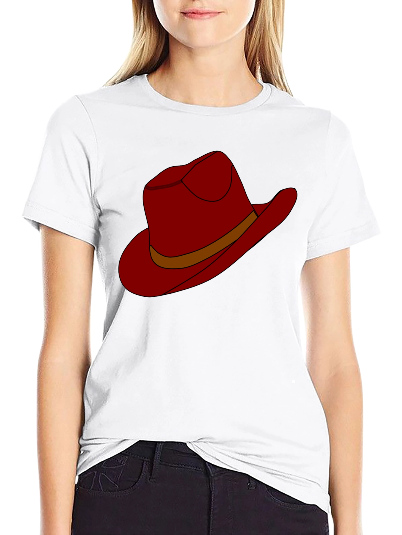 Cartoon Cowboy Hat Graphic Tee - Black