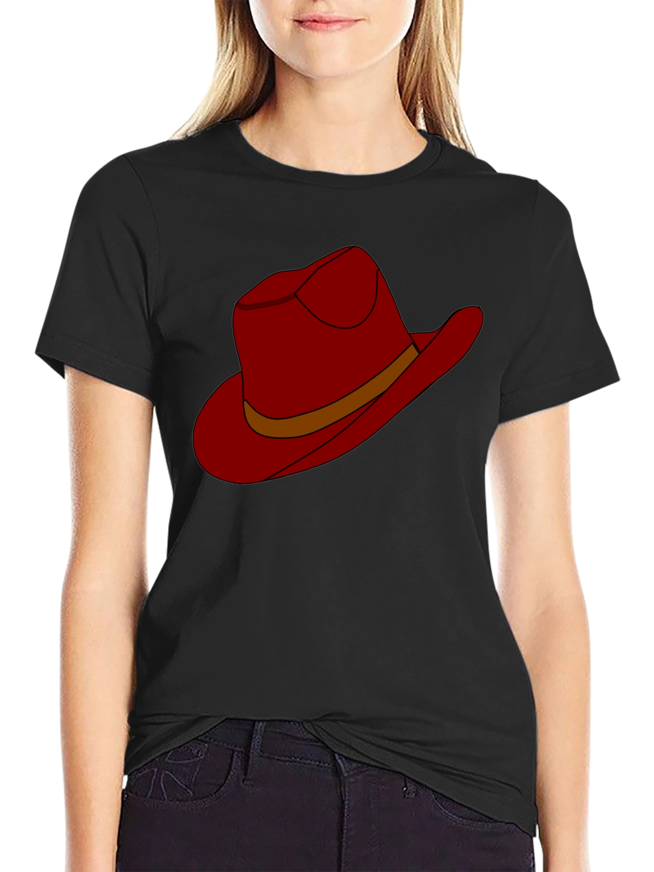 Cartoon Cowboy Hat Graphic Tee - Black
