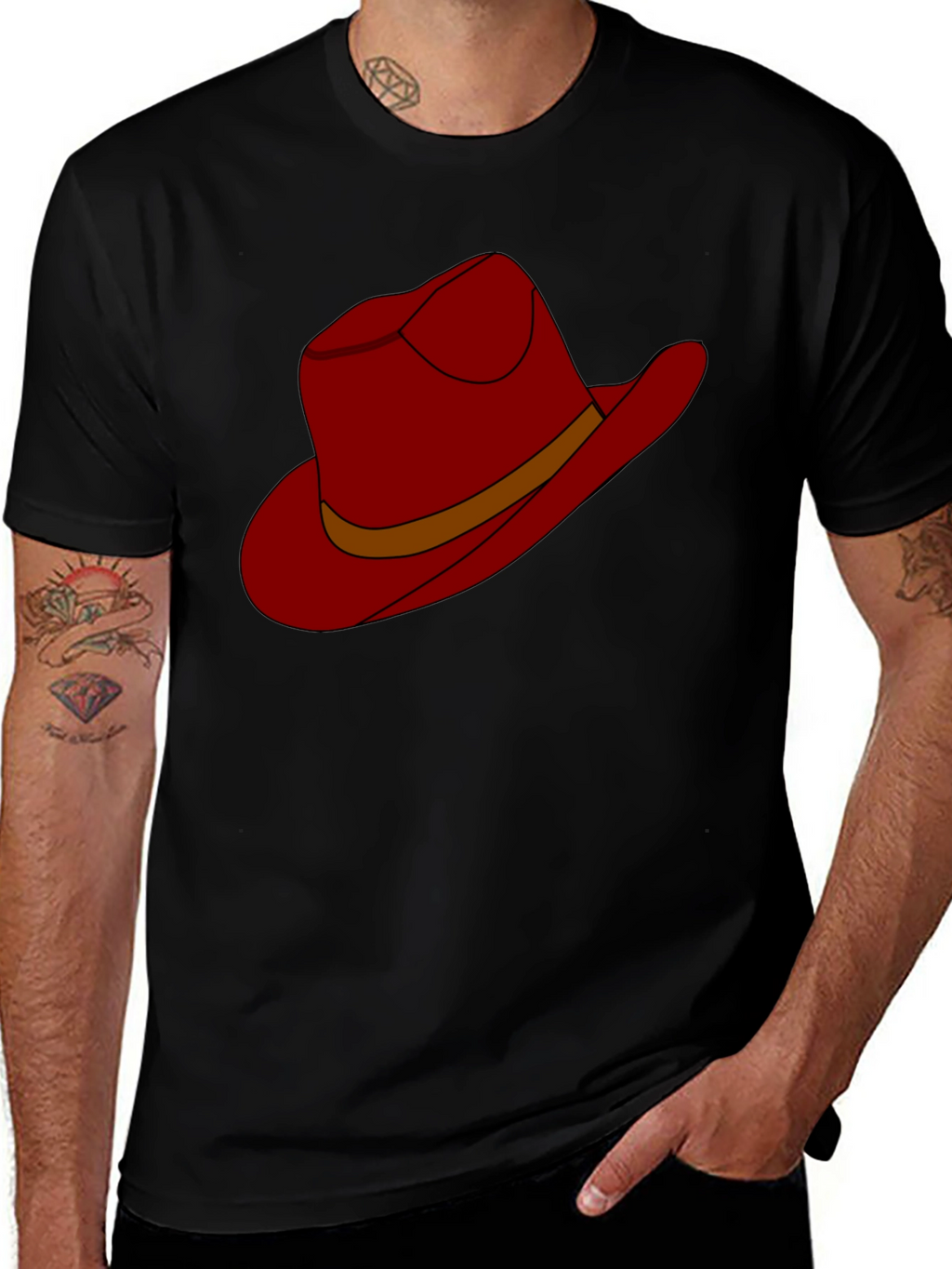 Cartoon Cowboy Hat Graphic Tee - Black