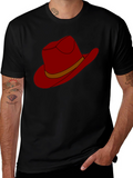 Cartoon Cowboy Hat Graphic Tee - Black