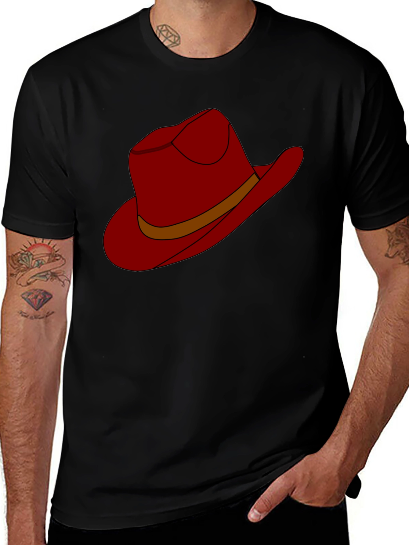Cartoon Cowboy Hat Graphic Tee - Black
