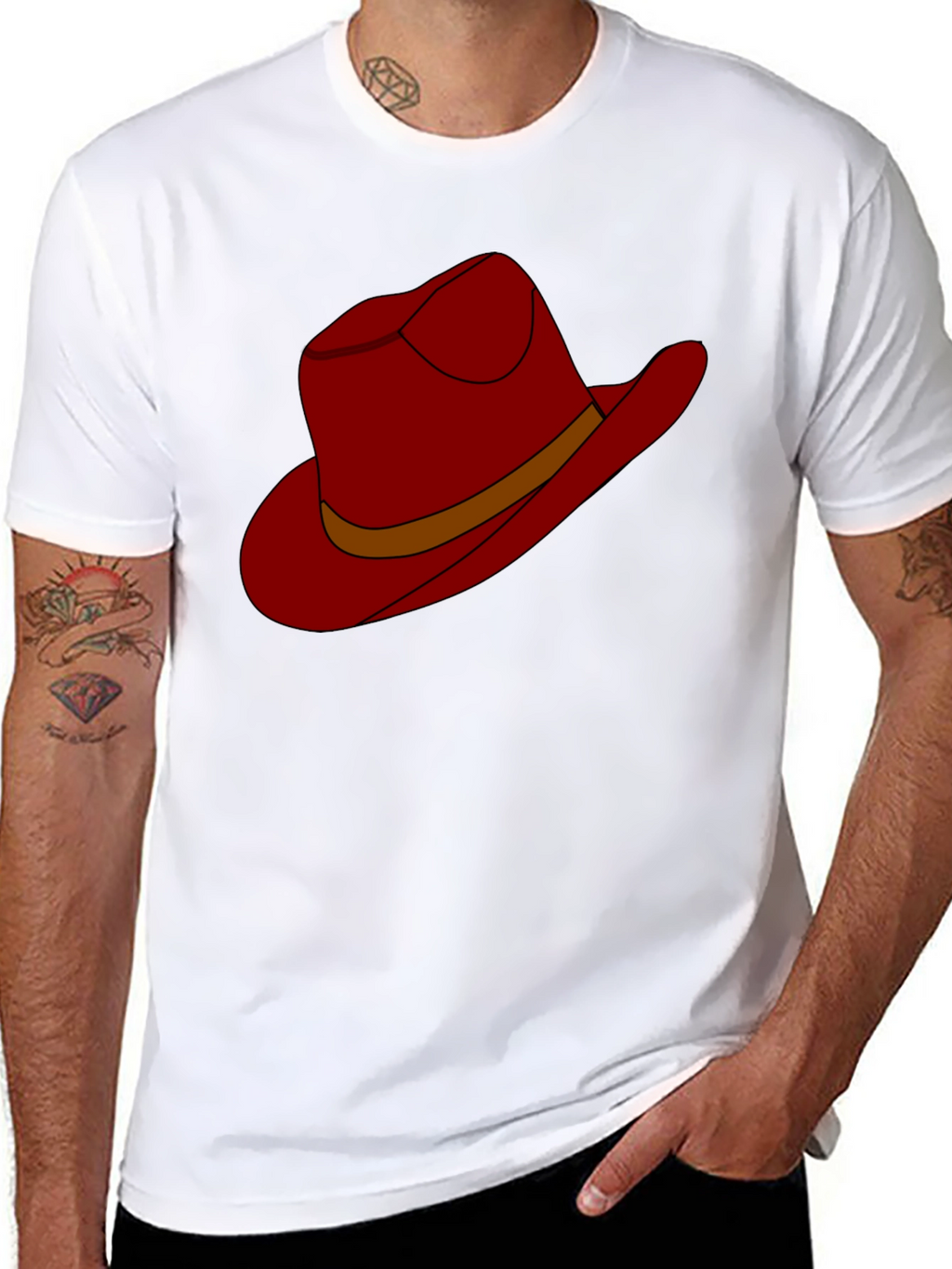 Cartoon Cowboy Hat Graphic Tee - Black