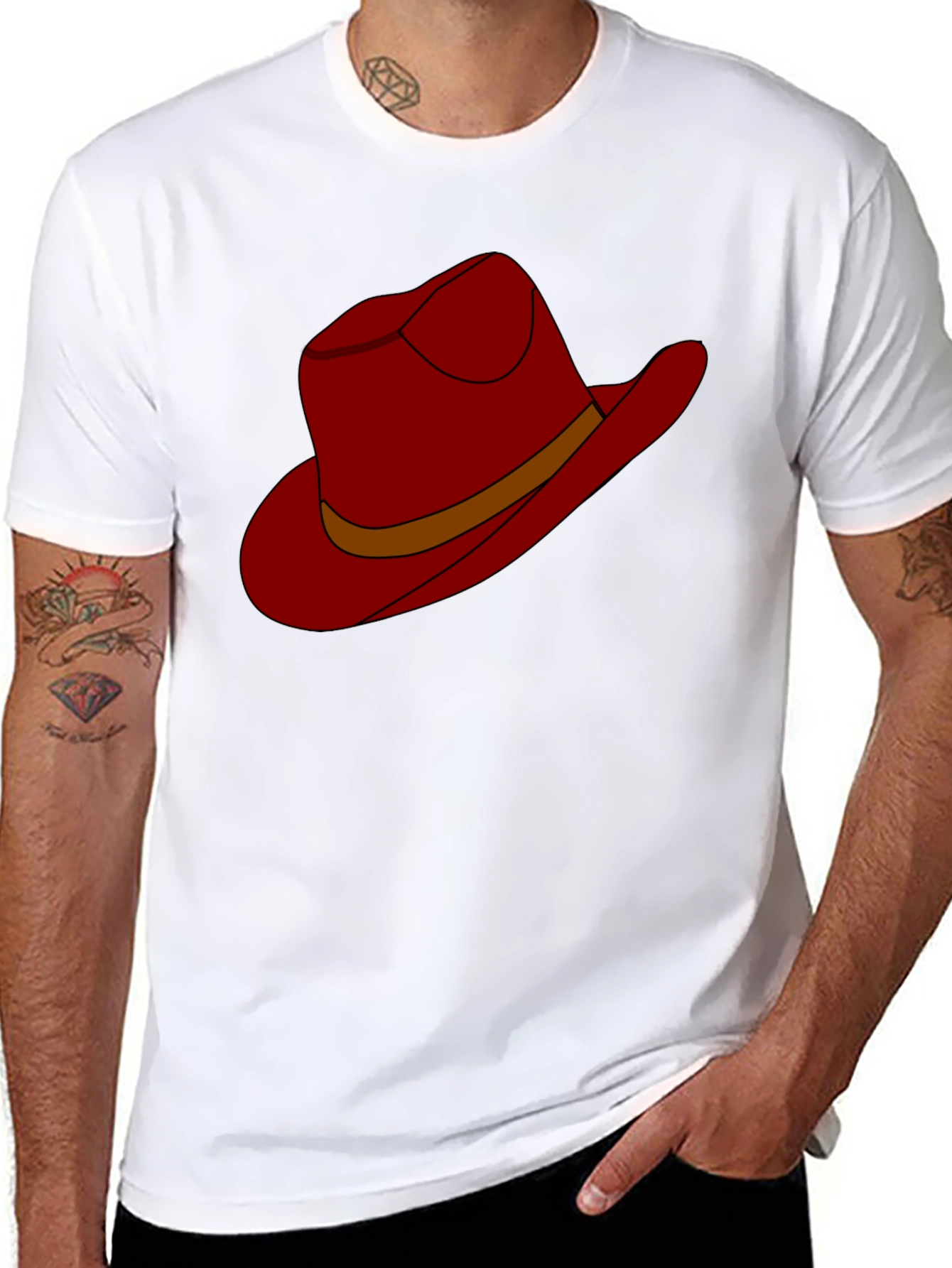 Cartoon Cowboy Hat Graphic Tee - Black