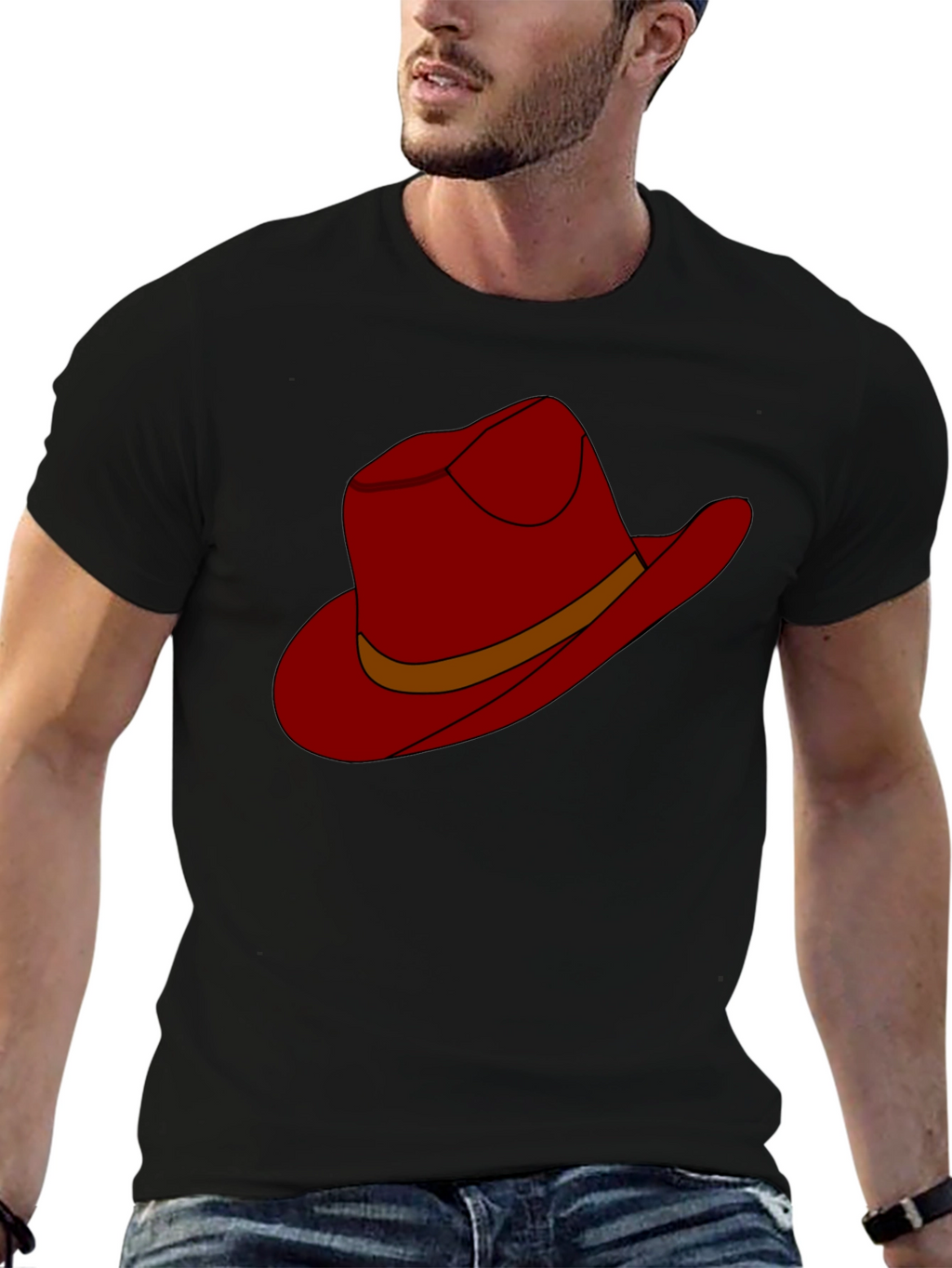 Cartoon Cowboy Hat Graphic Tee - Black