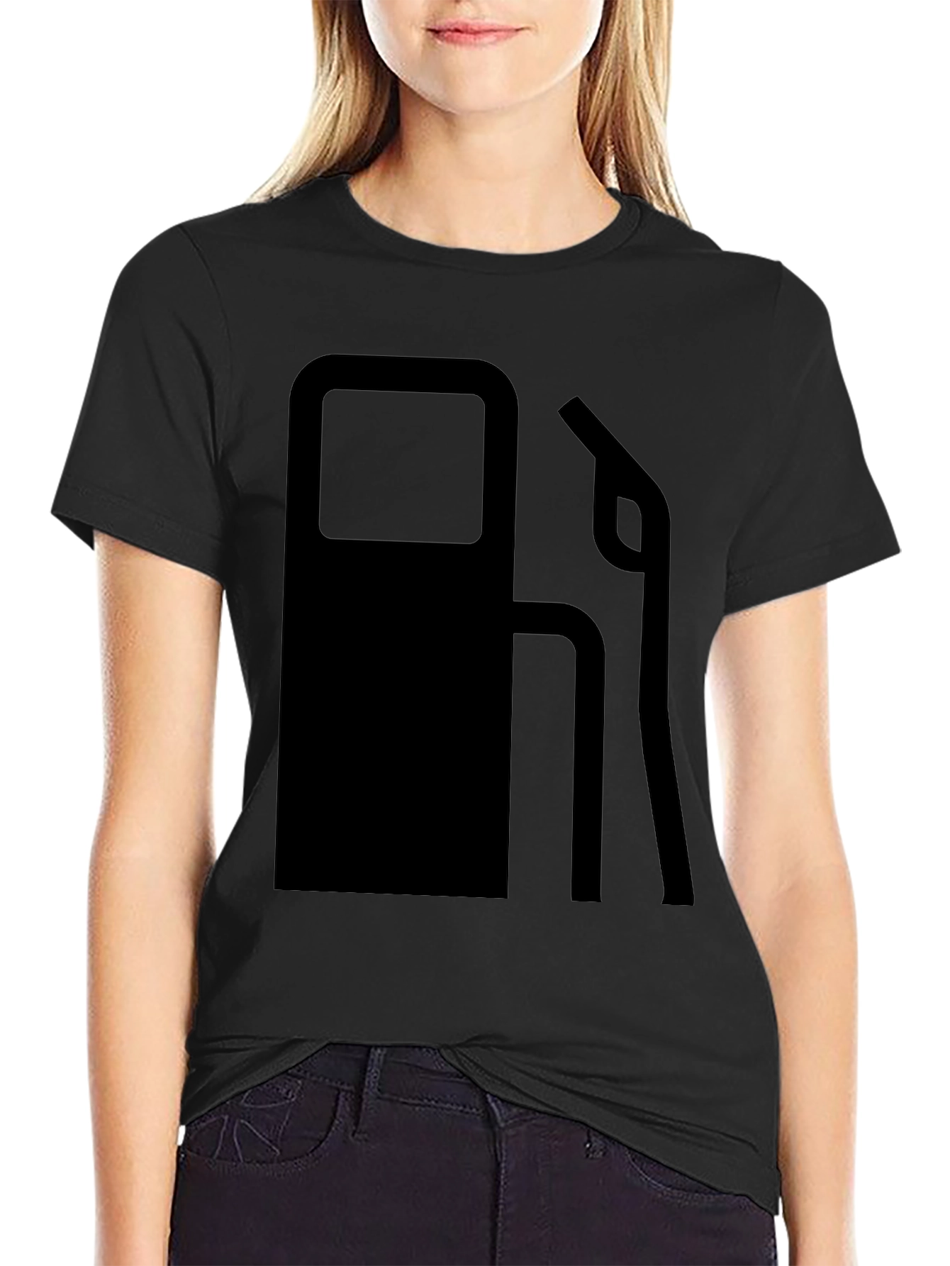 Gas Pump Graphic Tee - Solid Black Crew Neck T-Shirt