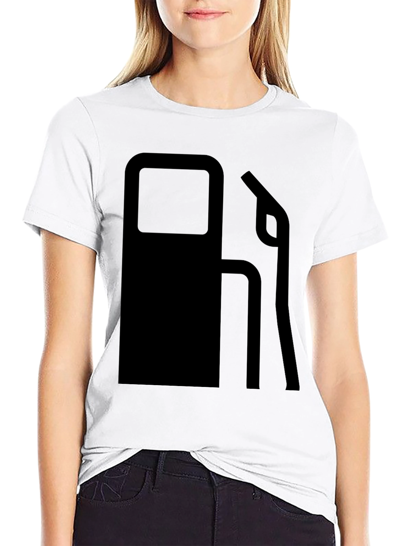 Gas Pump Graphic Tee - Solid Black Crew Neck T-Shirt