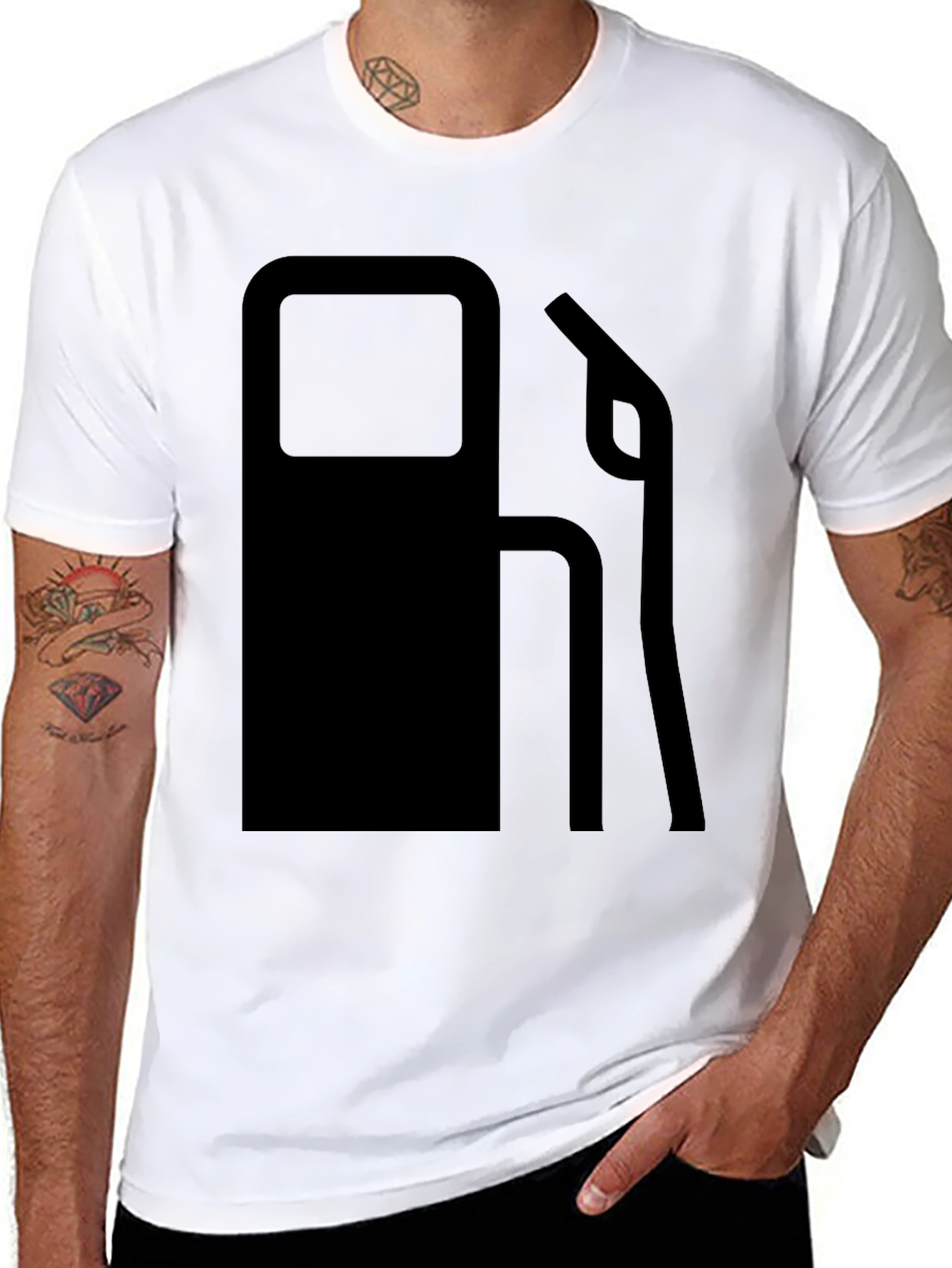 Gas Pump Graphic Tee - Solid Black Crew Neck T-Shirt