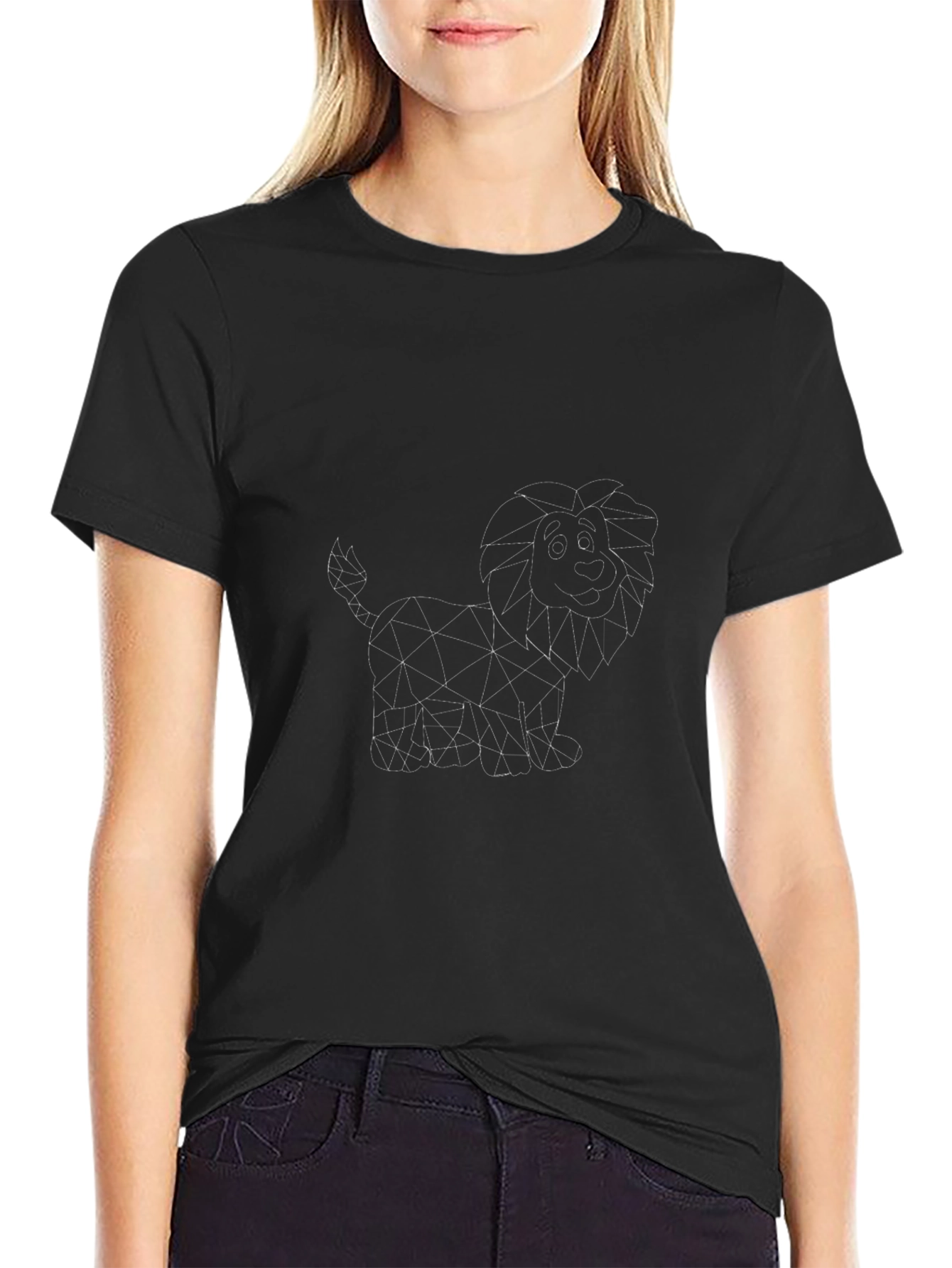 Geometric Lion Graphic Black T-Shirt