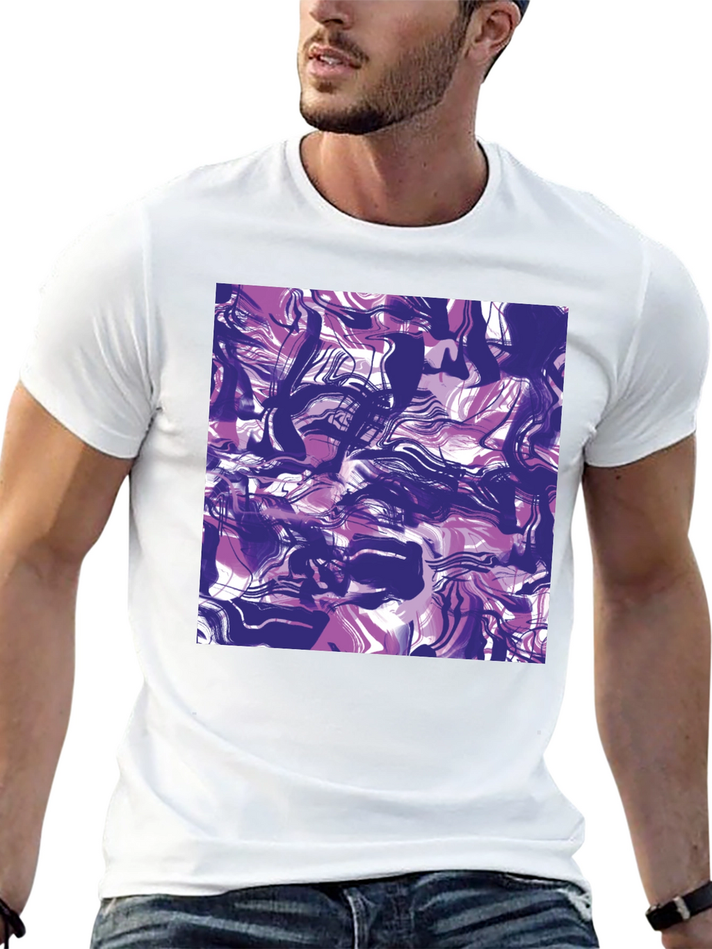 Abstract Swirl Art Print Black T-Shirt