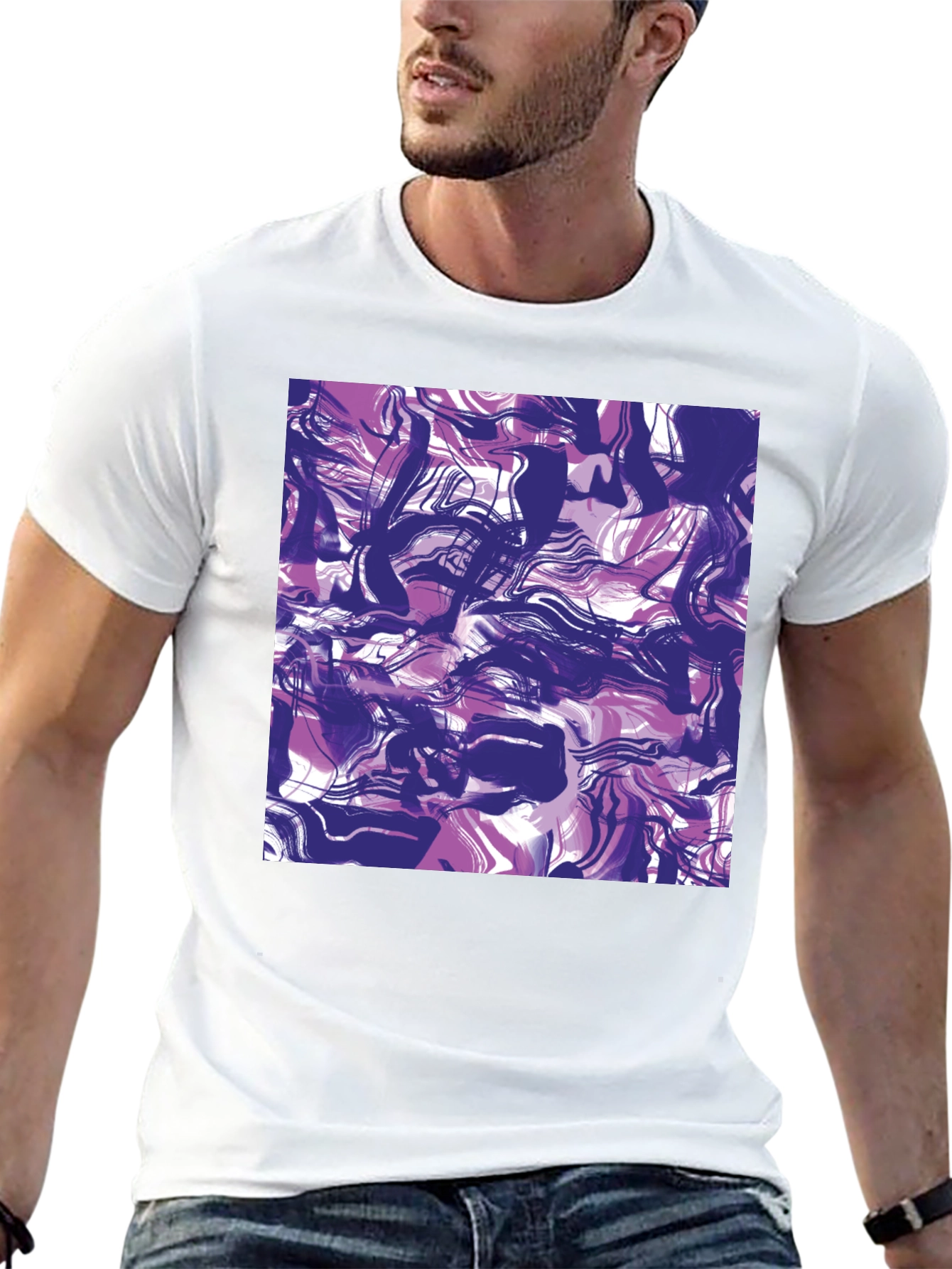 Abstract Swirl Art Print Black T-Shirt