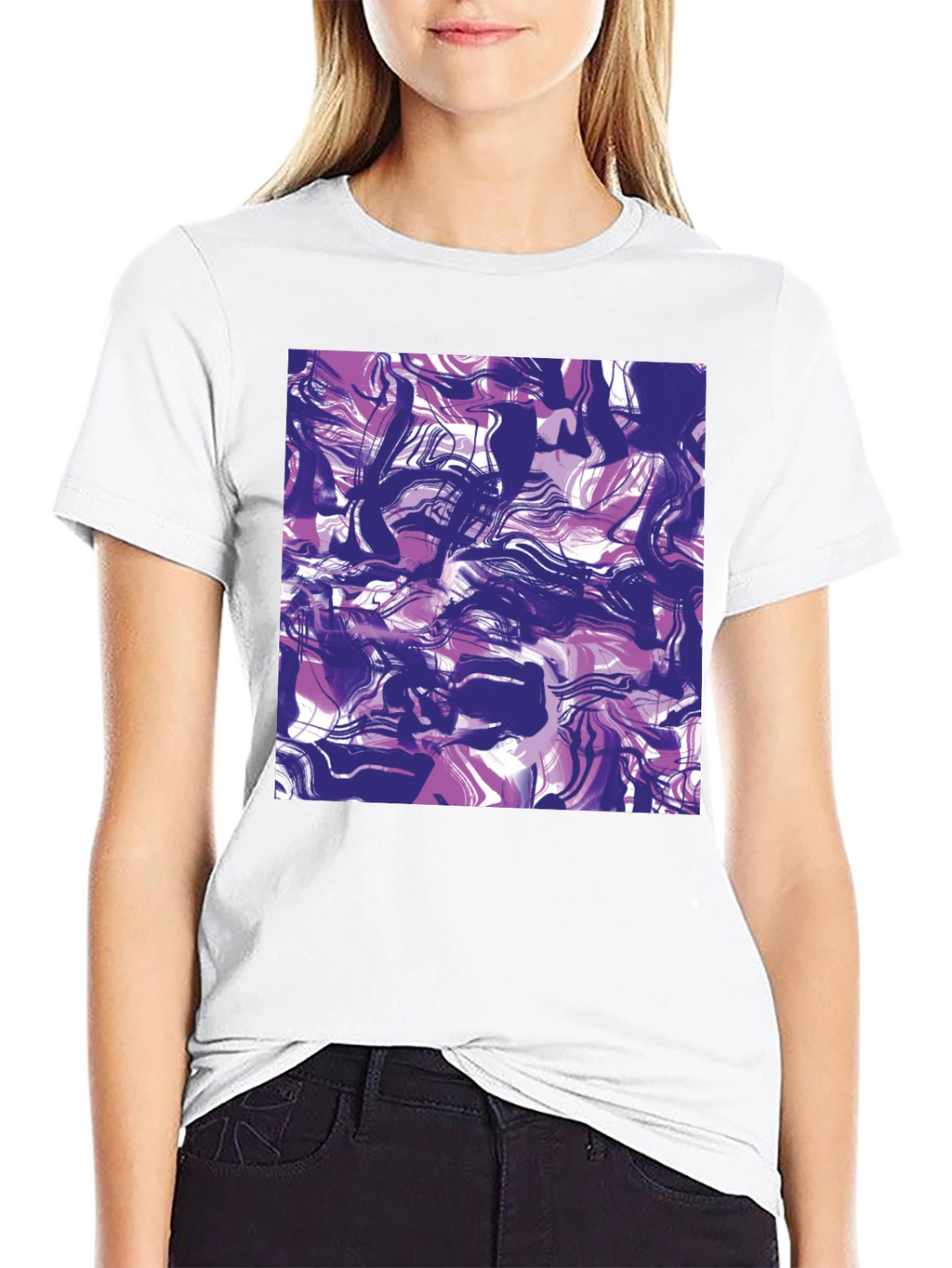Abstract Swirl Art Print Black T-Shirt
