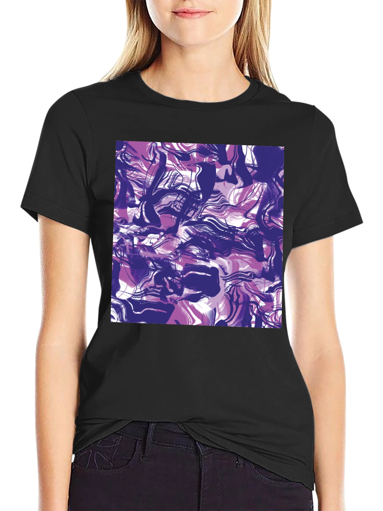 Abstract Swirl Art Print Black T-Shirt