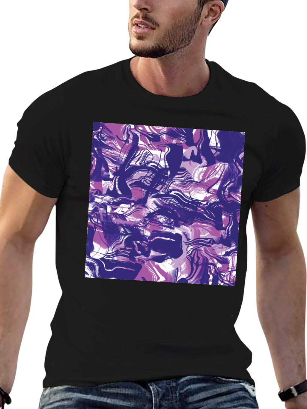 Abstract Swirl Art Print Black T-Shirt