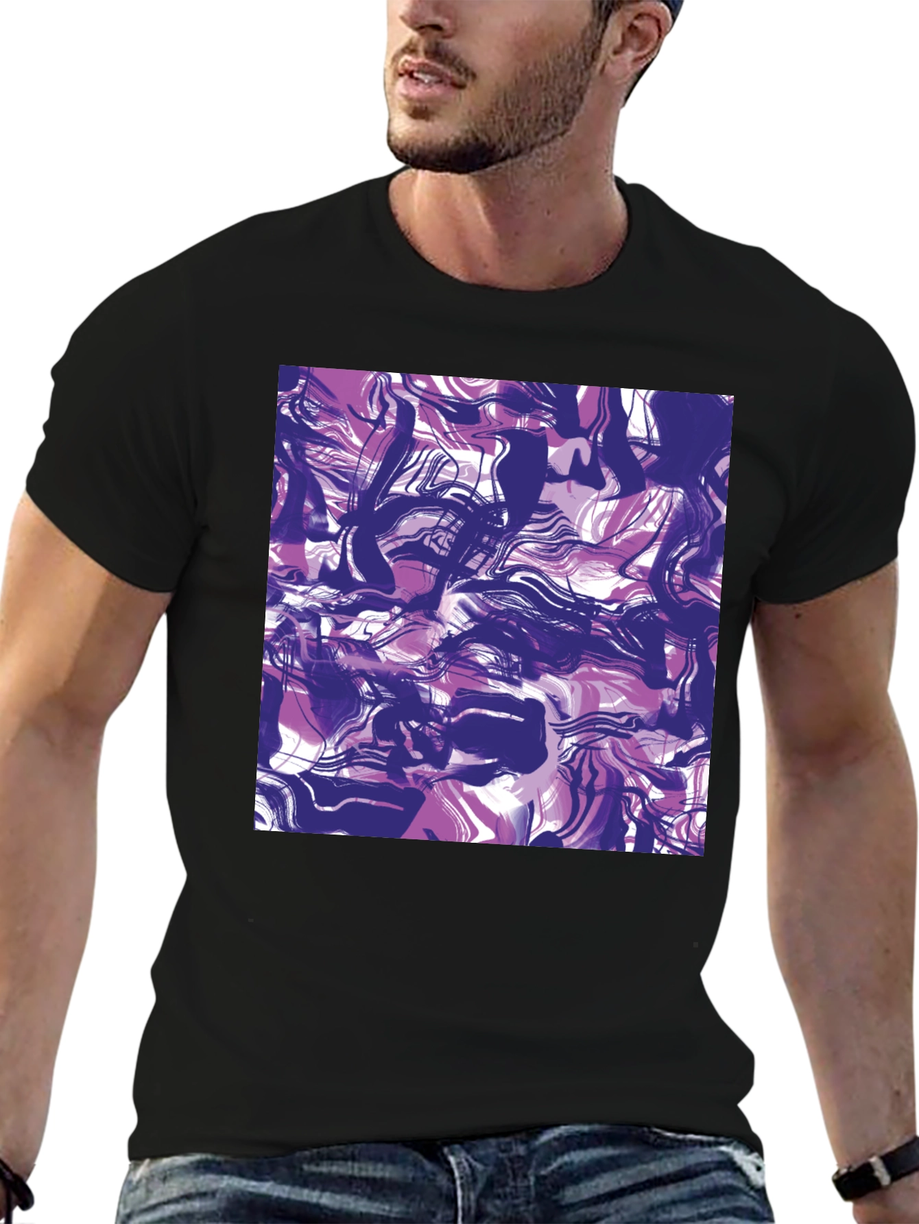 Abstract Swirl Art Print Black T-Shirt