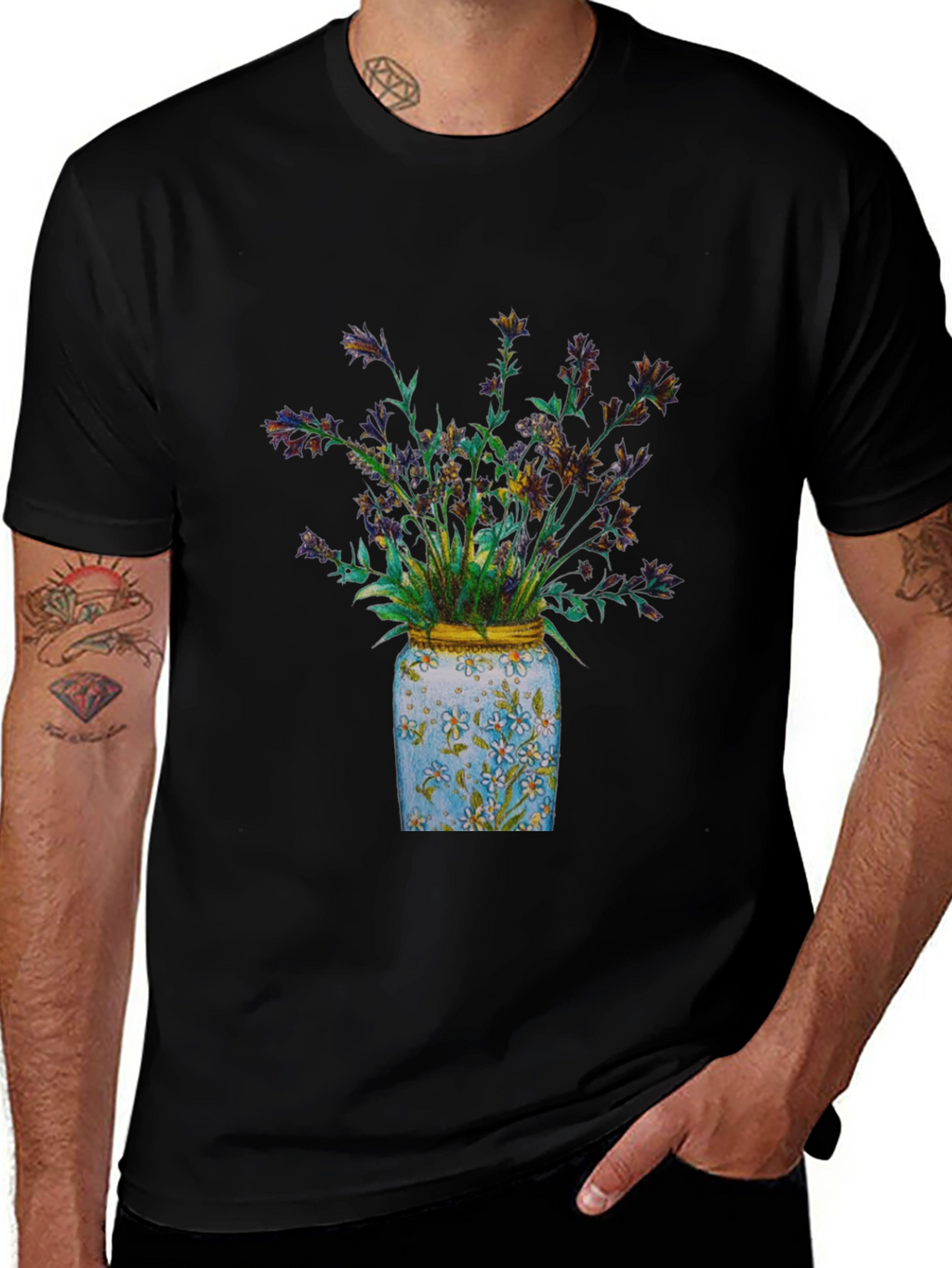 Floral Jar Graphic Tee - Soft Cotton Blend