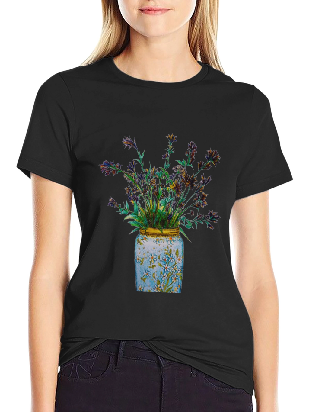 Floral Jar Graphic Tee - Soft Cotton Blend
