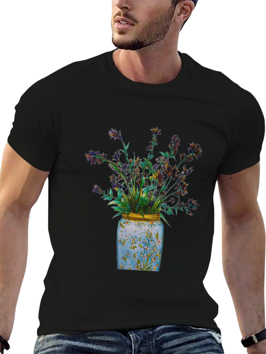 Floral Jar Graphic Tee - Soft Cotton Blend