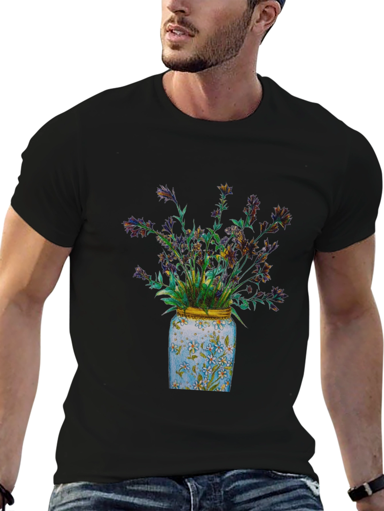Floral Jar Graphic Tee - Soft Cotton Blend