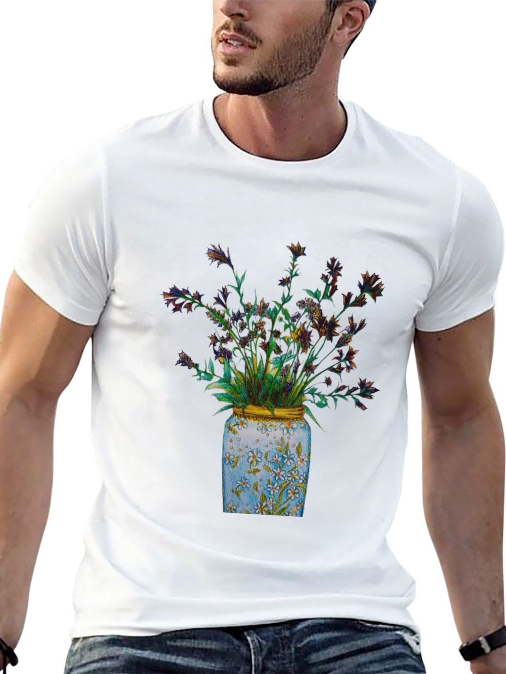 Floral Jar Graphic Tee - Soft Cotton Blend