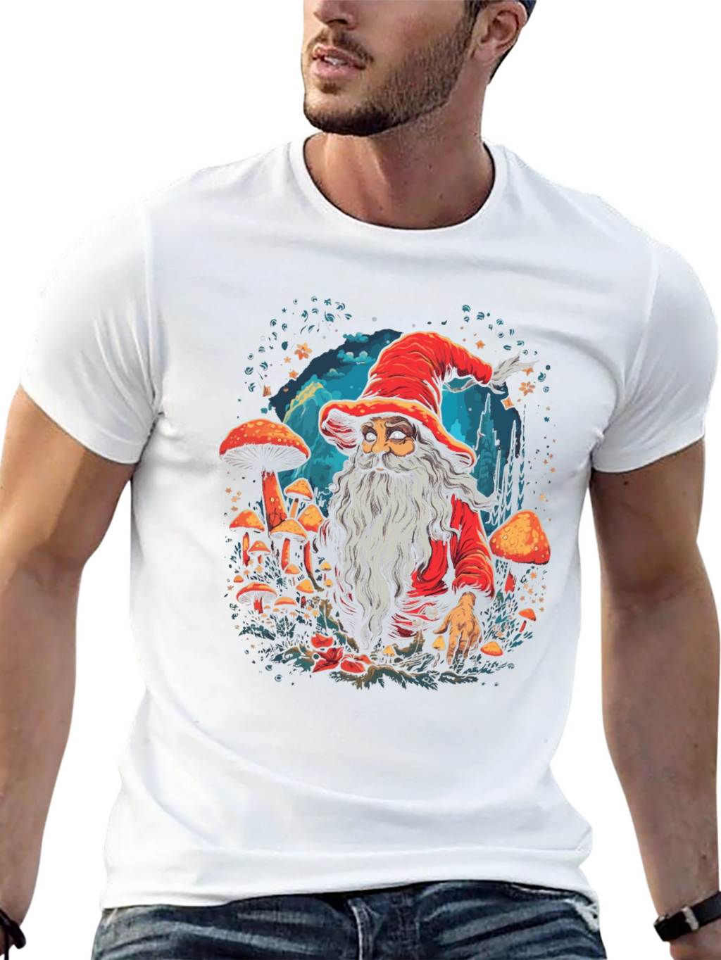 Wizard & Mushroom Graphic T-Shirt