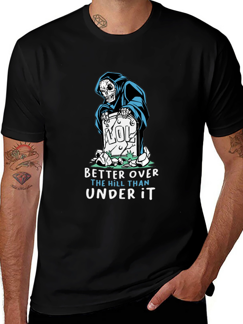 Humorous Grim Reaper Graphic T-Shirt