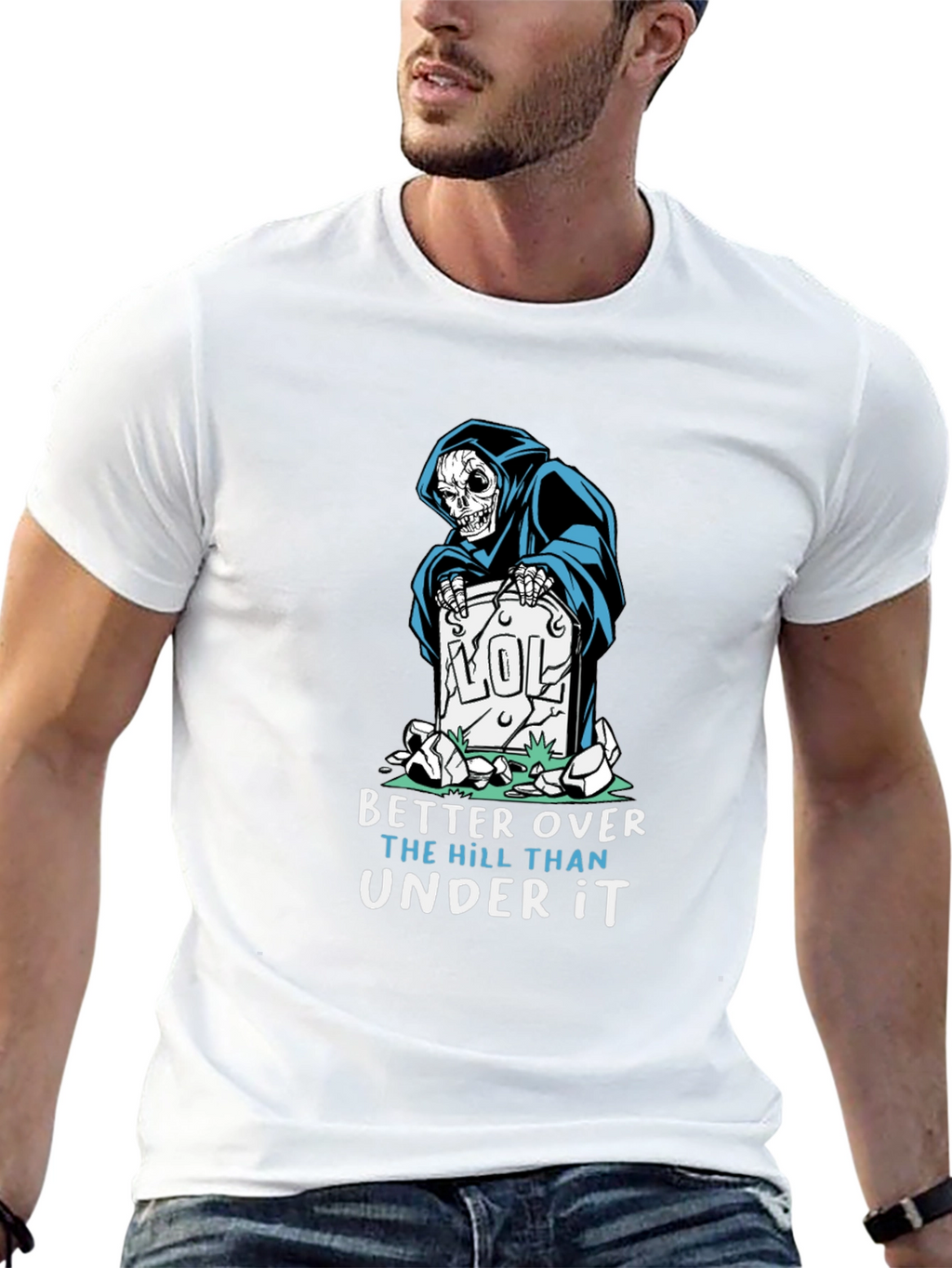 Humorous Grim Reaper Graphic T-Shirt