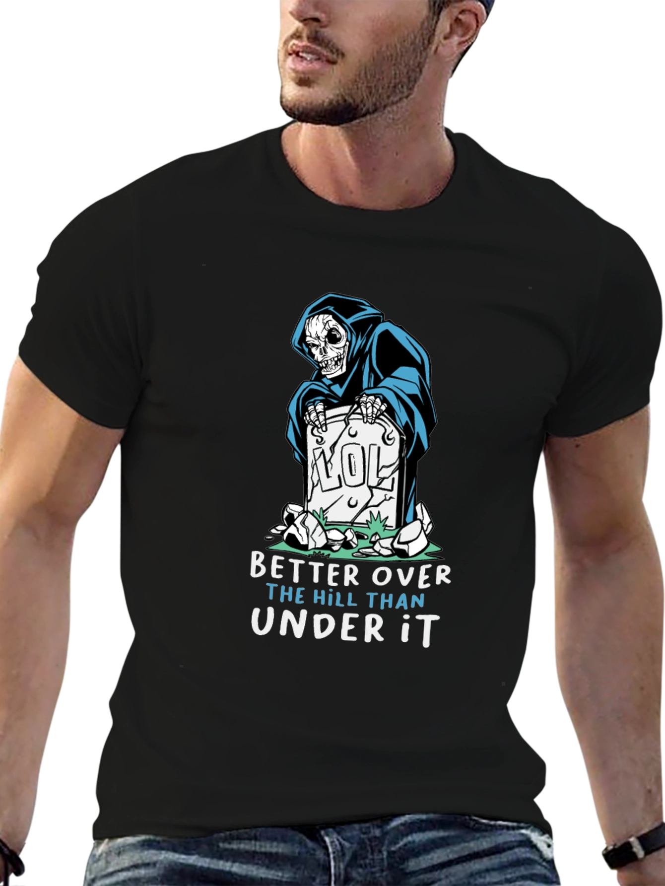 Humorous Grim Reaper Graphic T-Shirt
