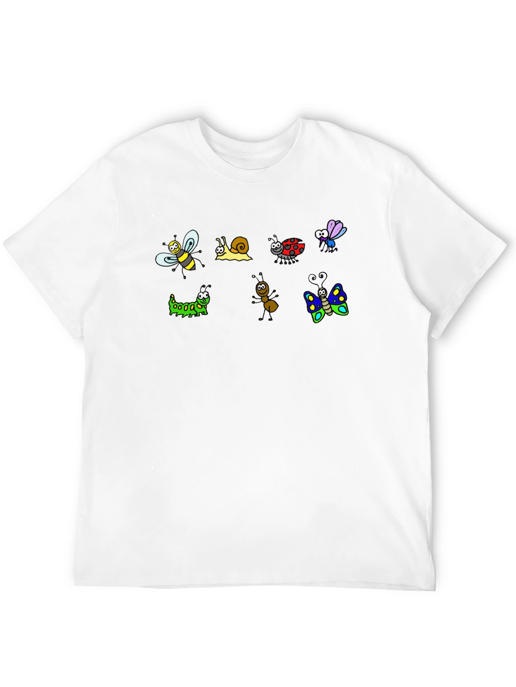 Cartoon Insects Black Cotton T-Shirt