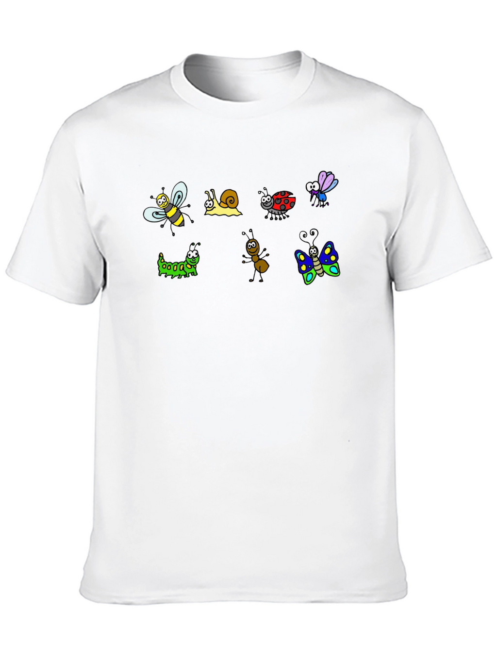Cartoon Insects Black Cotton T-Shirt