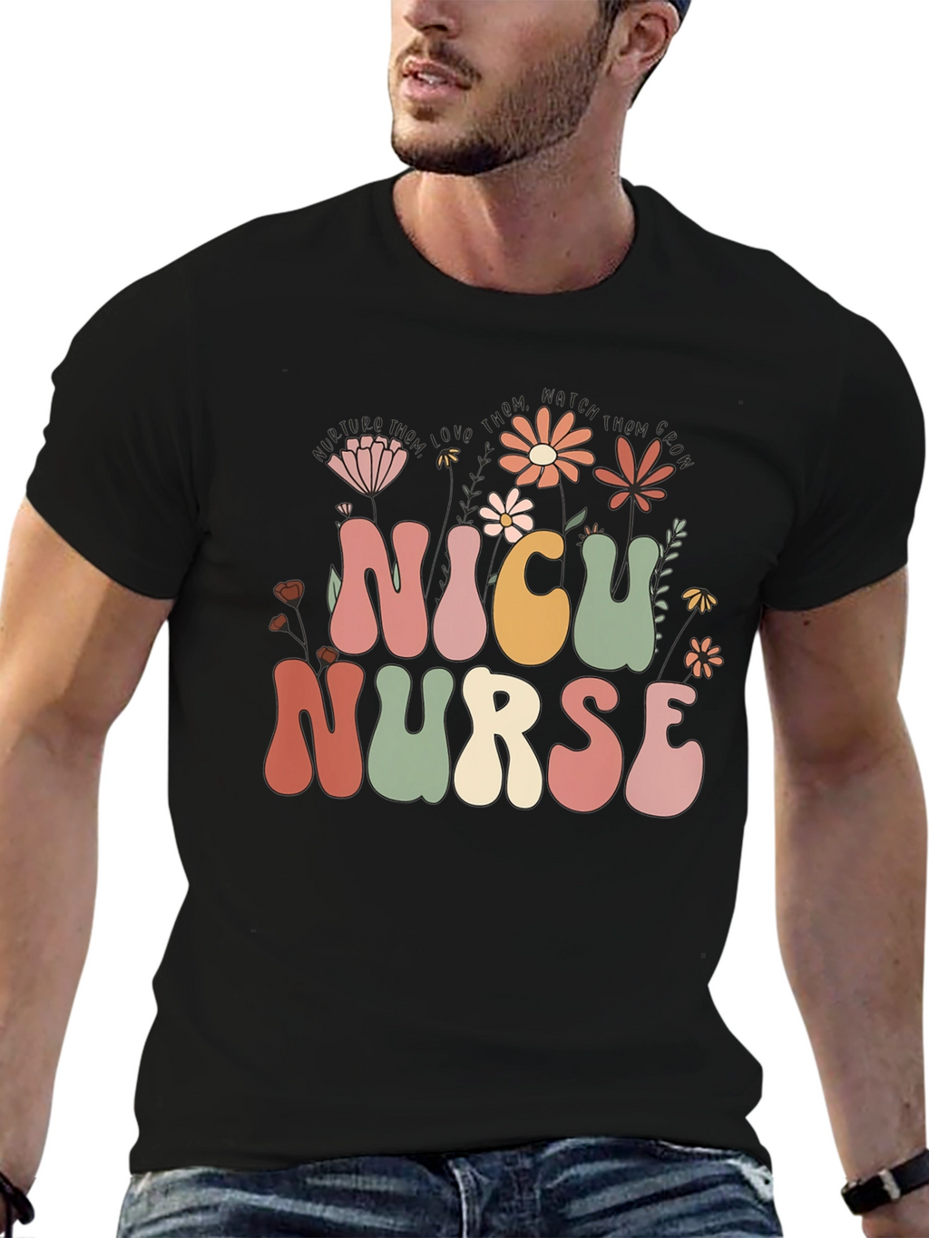 NICU Nurse Floral T-Shirt - Retro Design