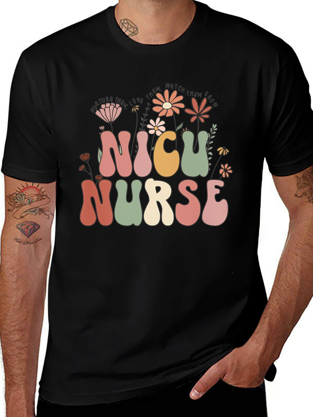 NICU Nurse Floral T-Shirt - Retro Design