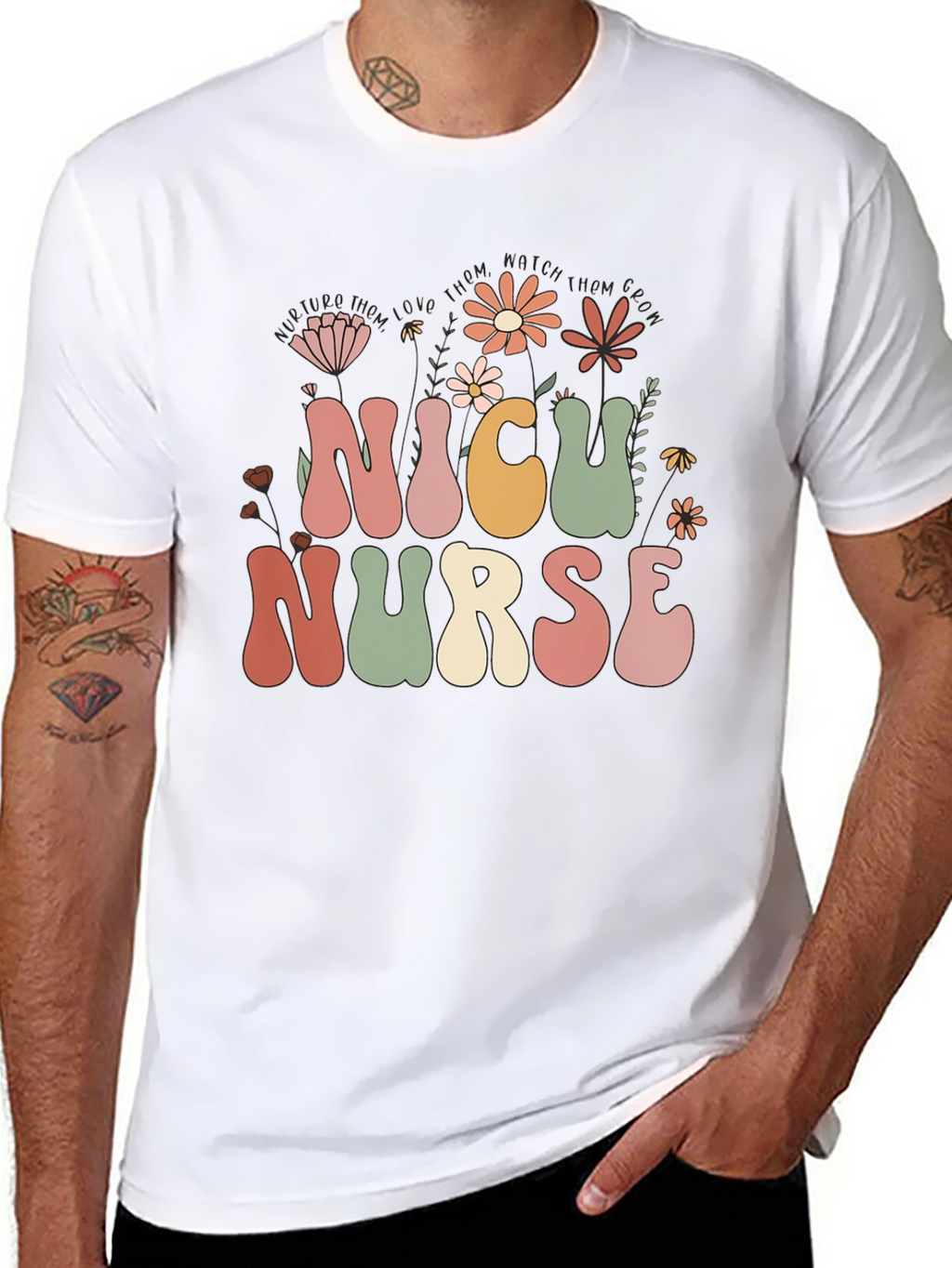 NICU Nurse Floral T-Shirt - Retro Design
