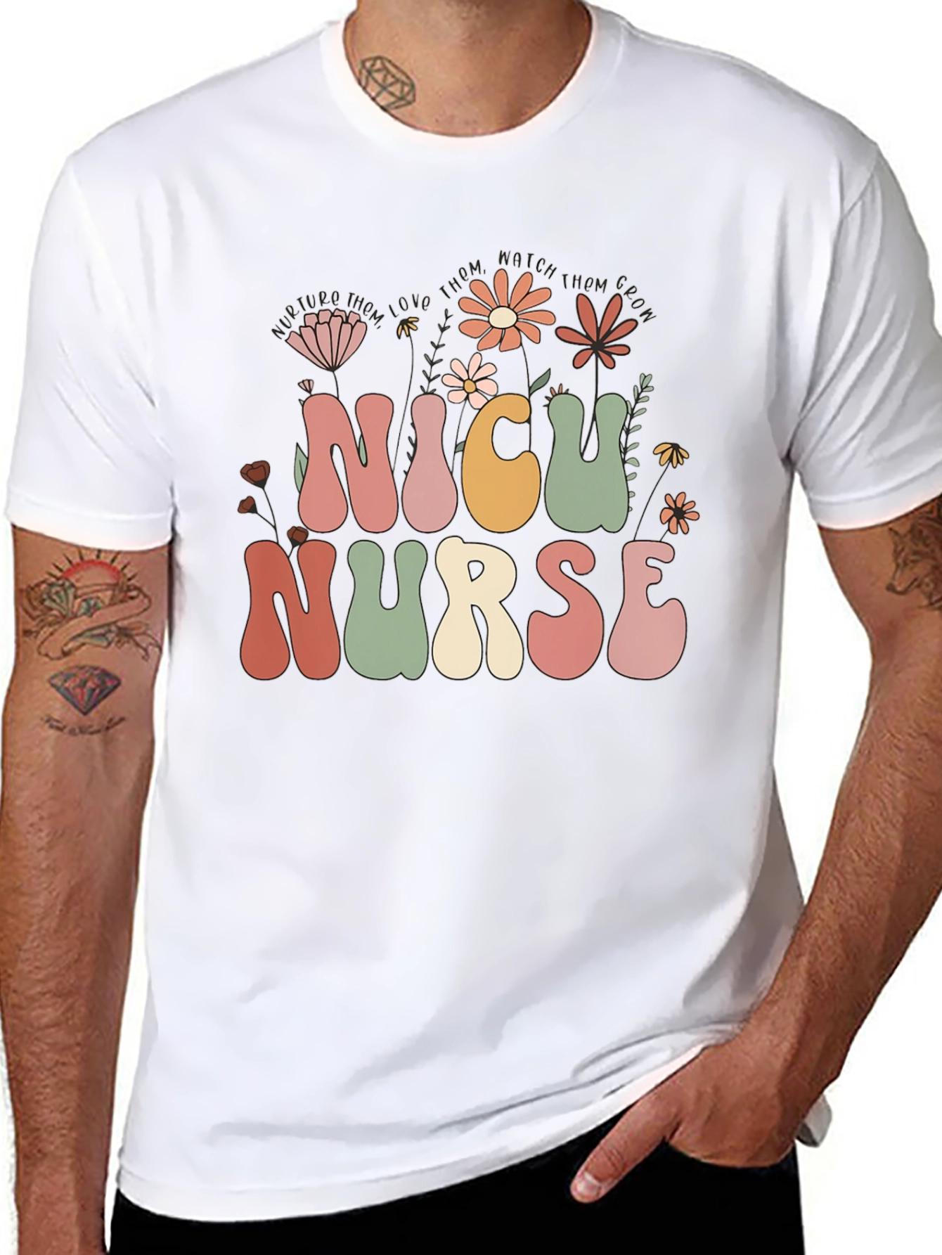 NICU Nurse Floral T-Shirt - Retro Design