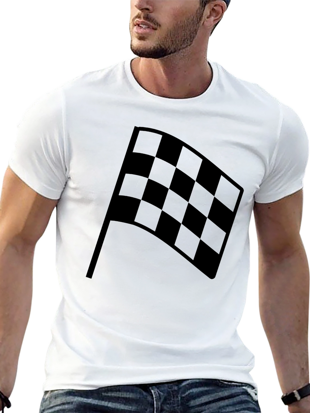 Checkered Flag Black Graphic T-Shirt - Racing Fan Apparel