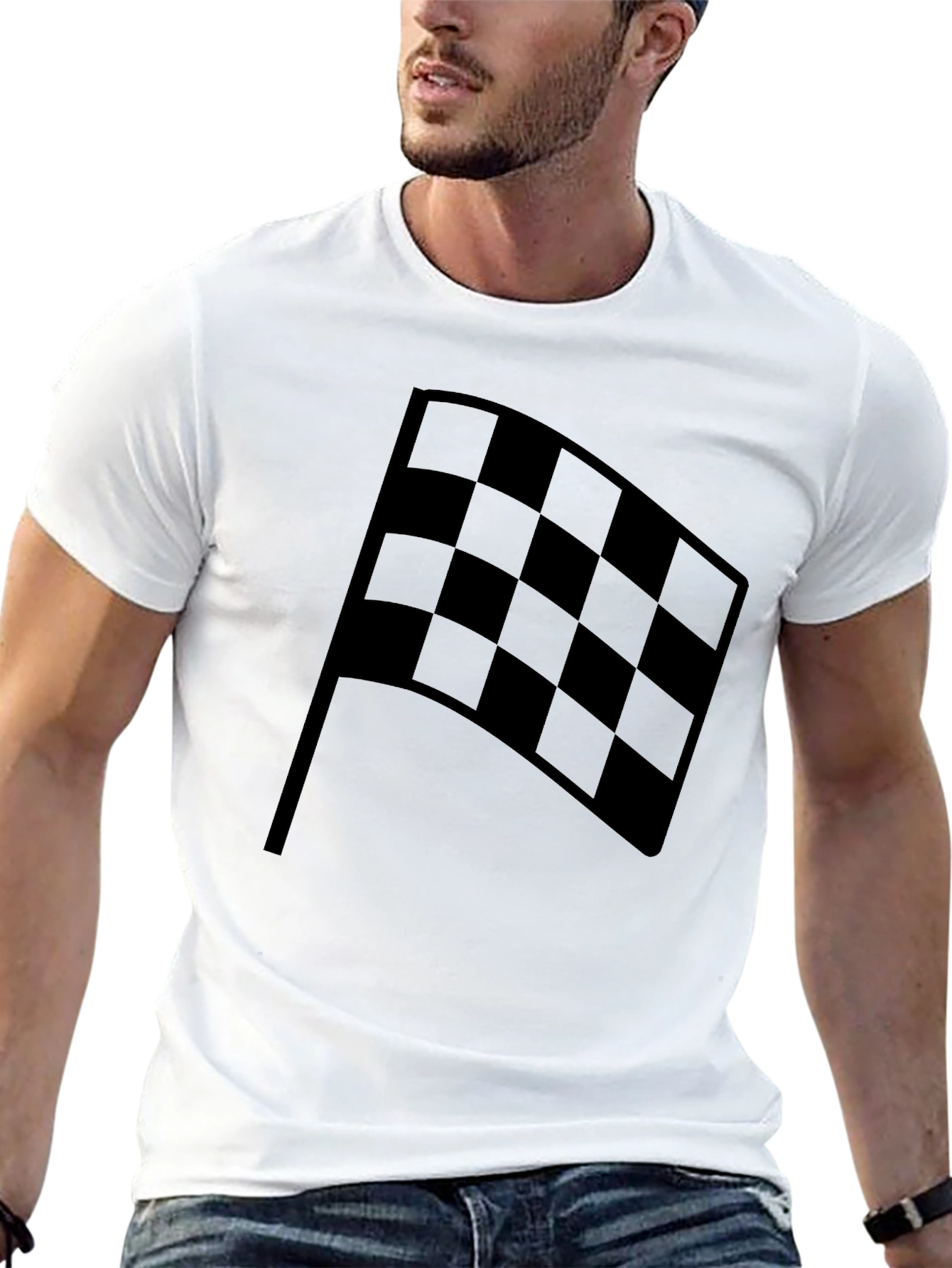 Checkered Flag Black Graphic T-Shirt - Racing Fan Apparel