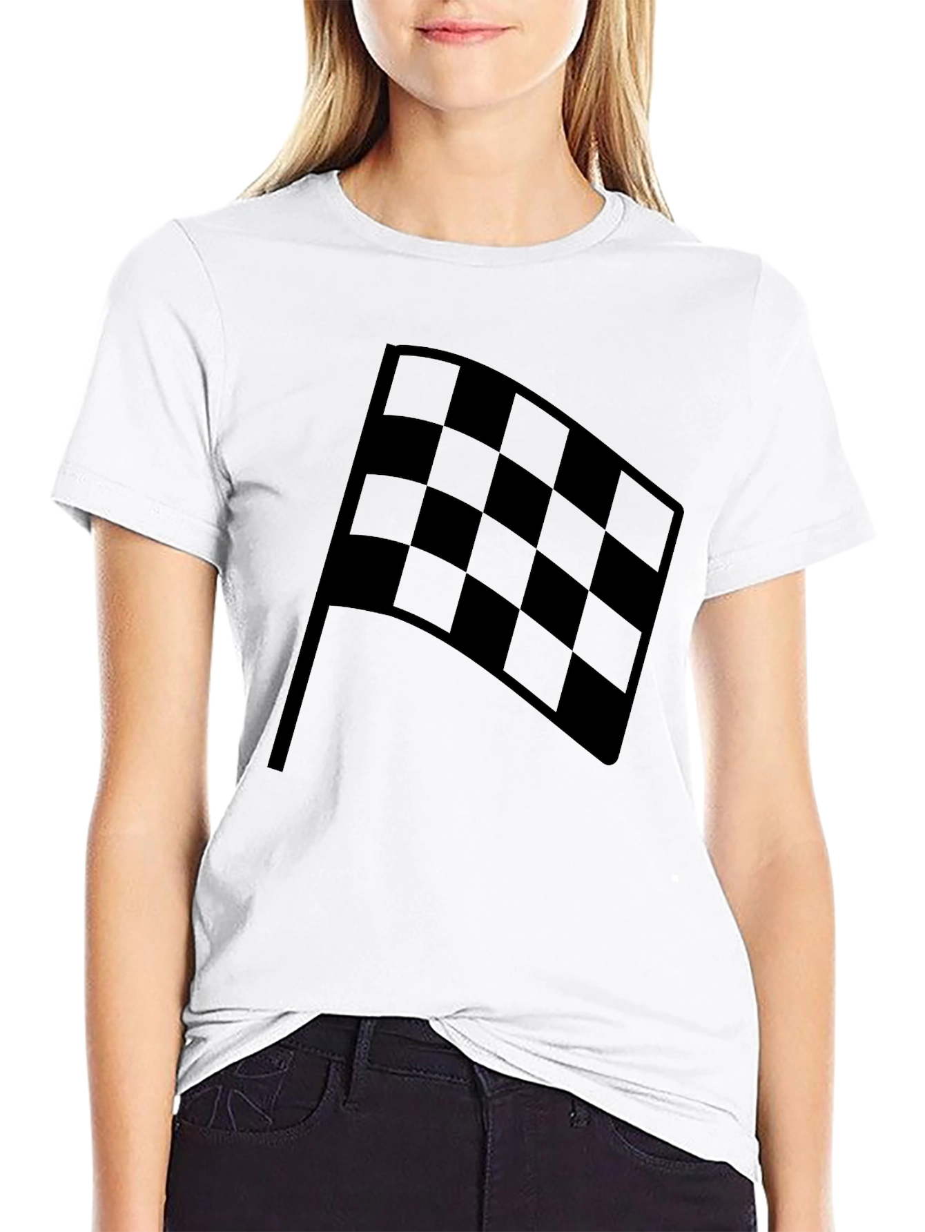 Checkered Flag Black Graphic T-Shirt - Racing Fan Apparel