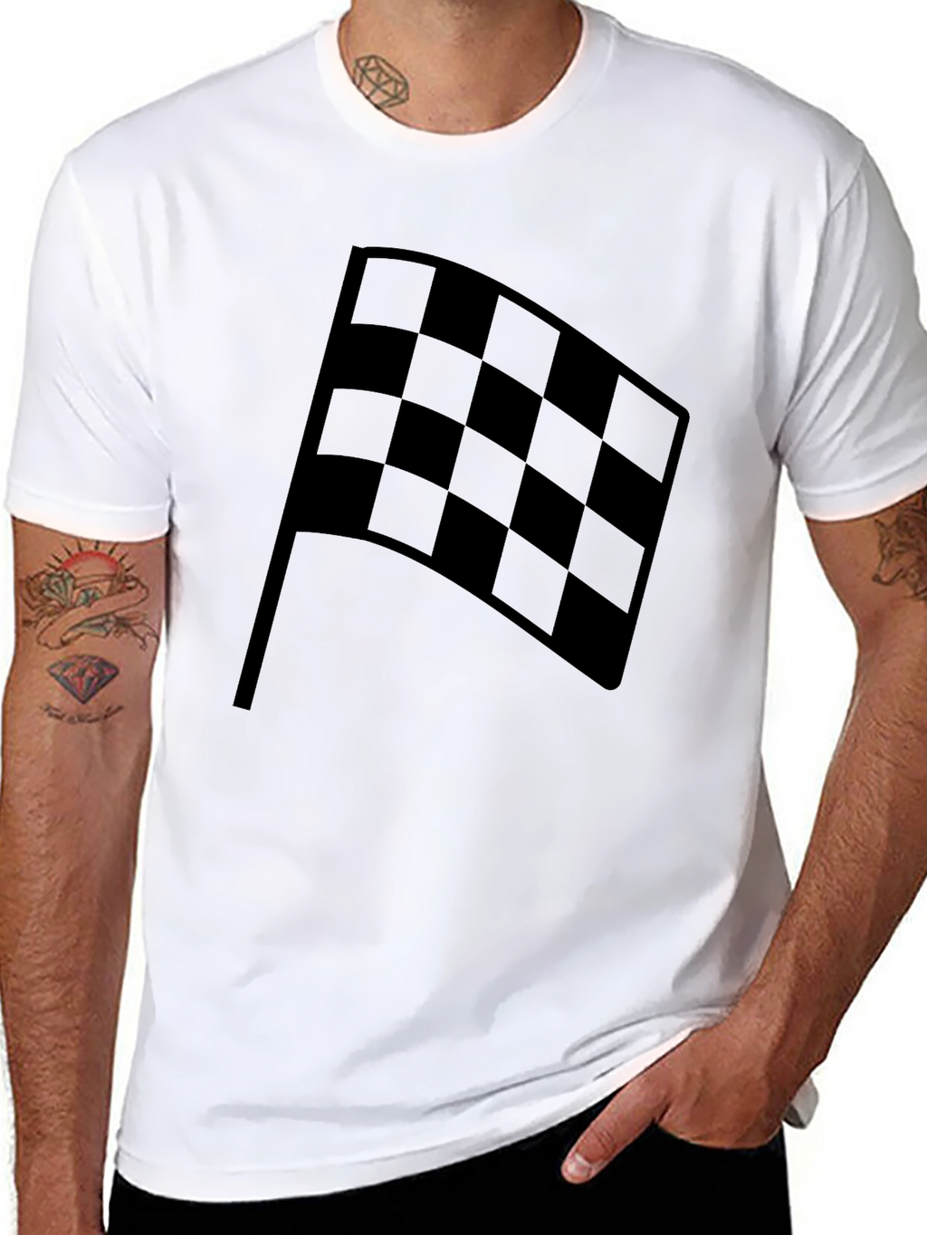 Checkered Flag Black Graphic T-Shirt - Racing Fan Apparel