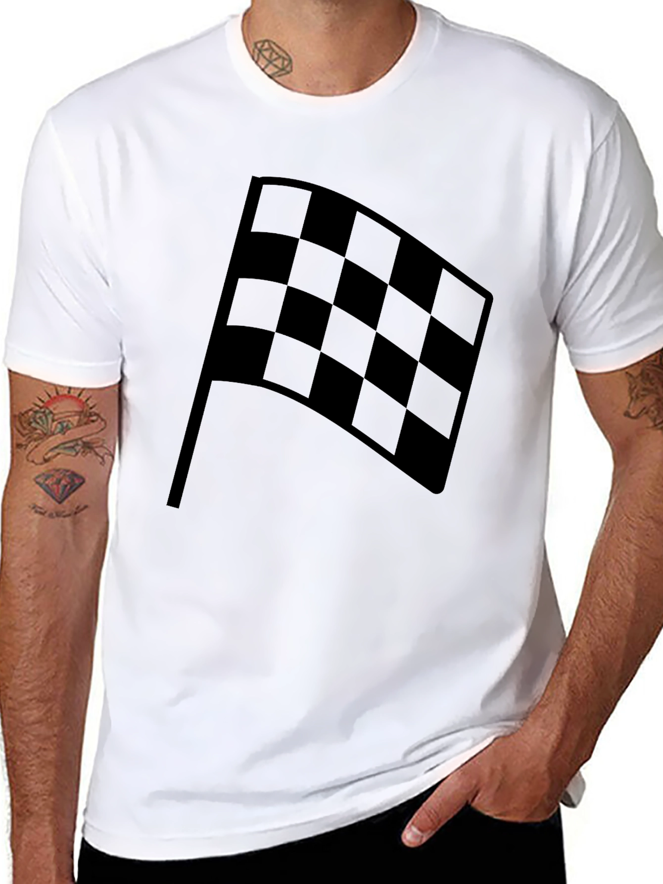 Checkered Flag Black Graphic T-Shirt - Racing Fan Apparel