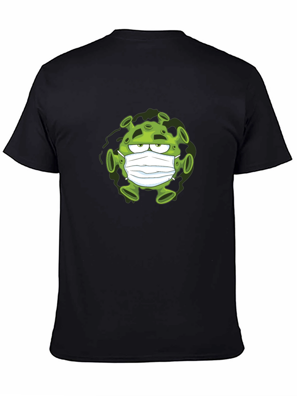 Cartoon Virus Wearing Mask Black T-Shirt