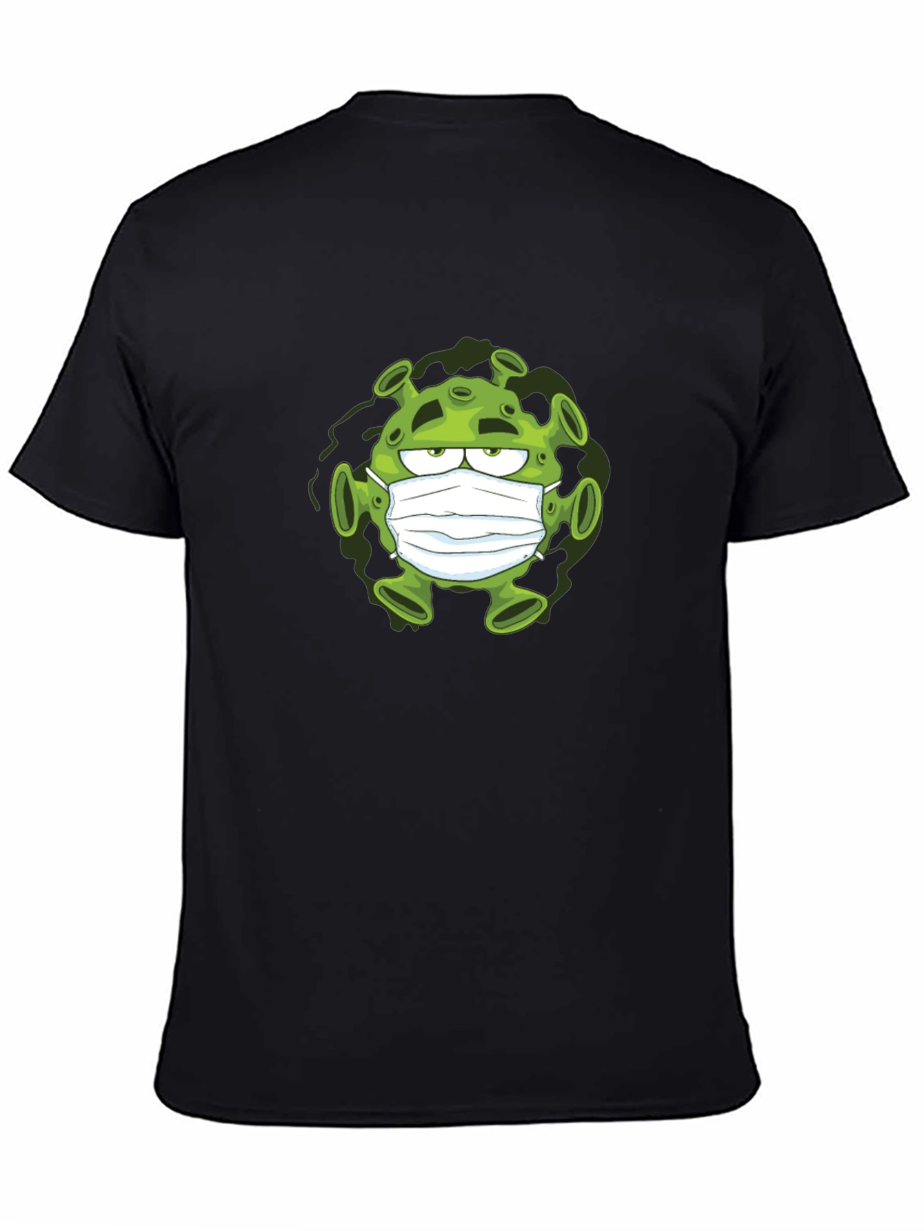 Cartoon Virus Wearing Mask Black T-Shirt