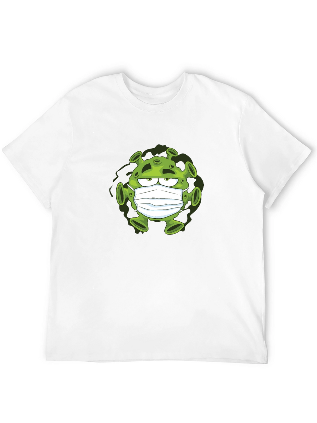 Cartoon Virus Wearing Mask Black T-Shirt
