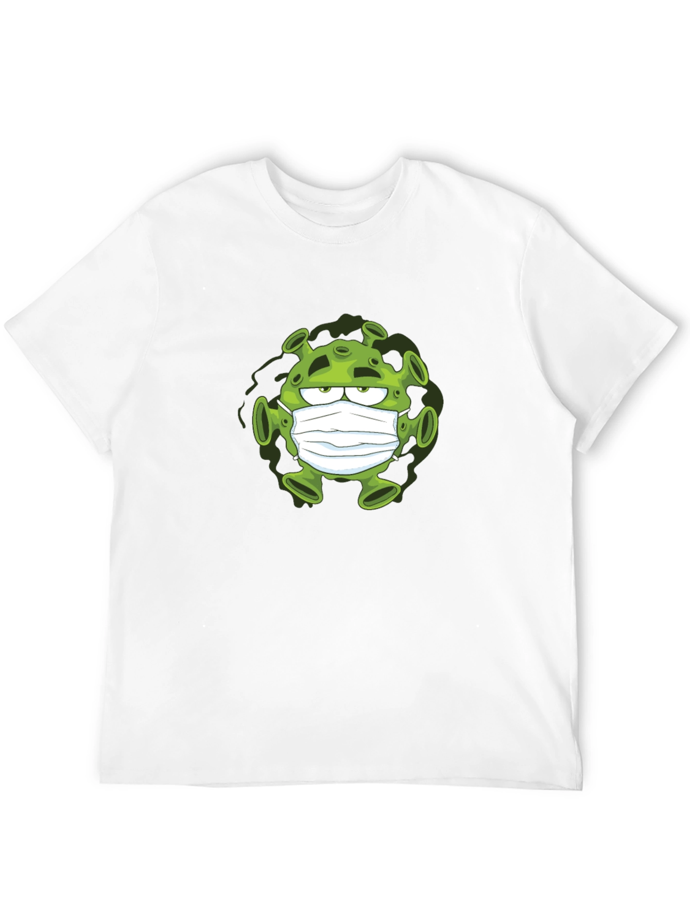 Cartoon Virus Wearing Mask Black T-Shirt