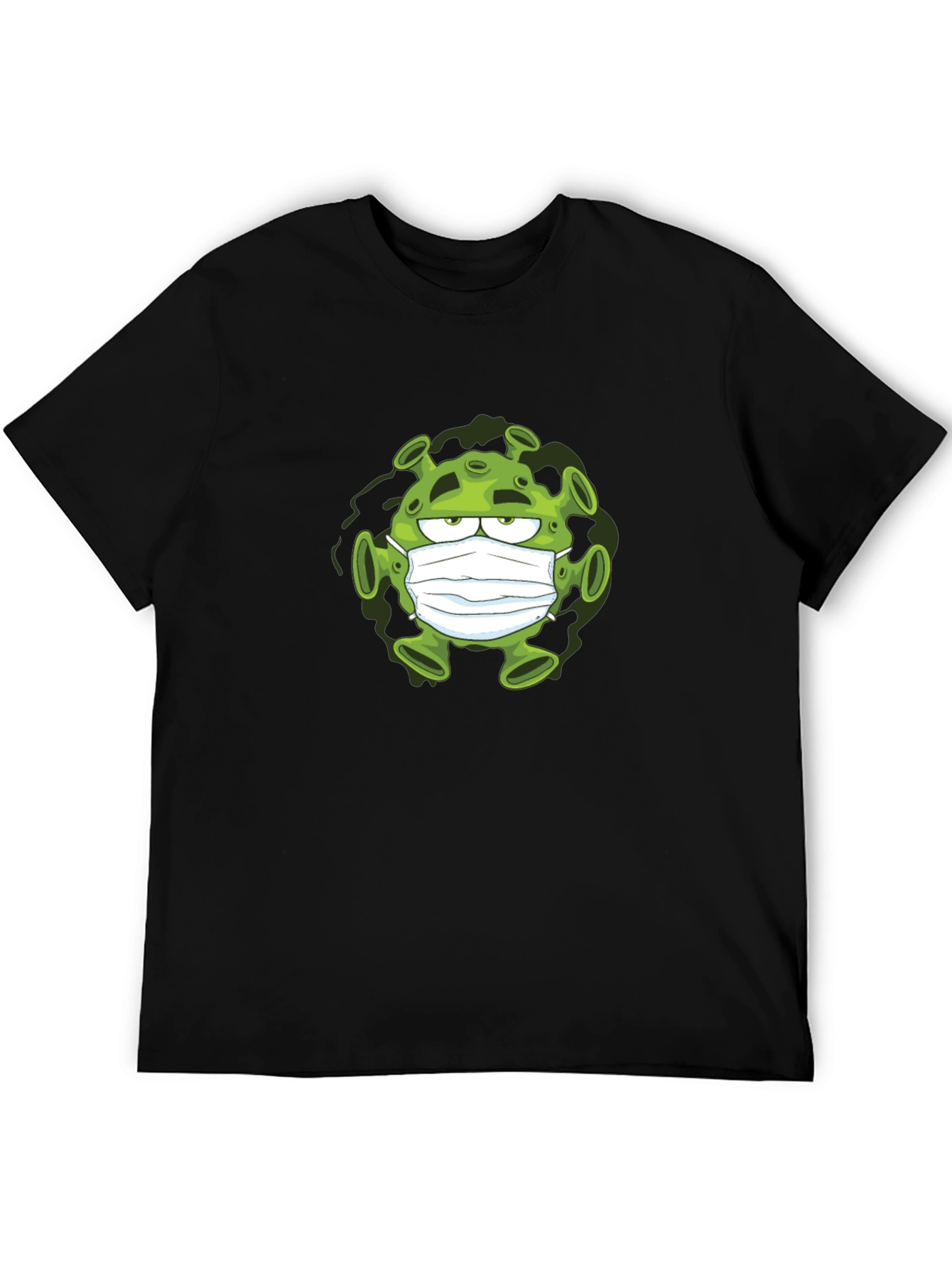 Cartoon Virus Wearing Mask Black T-Shirt