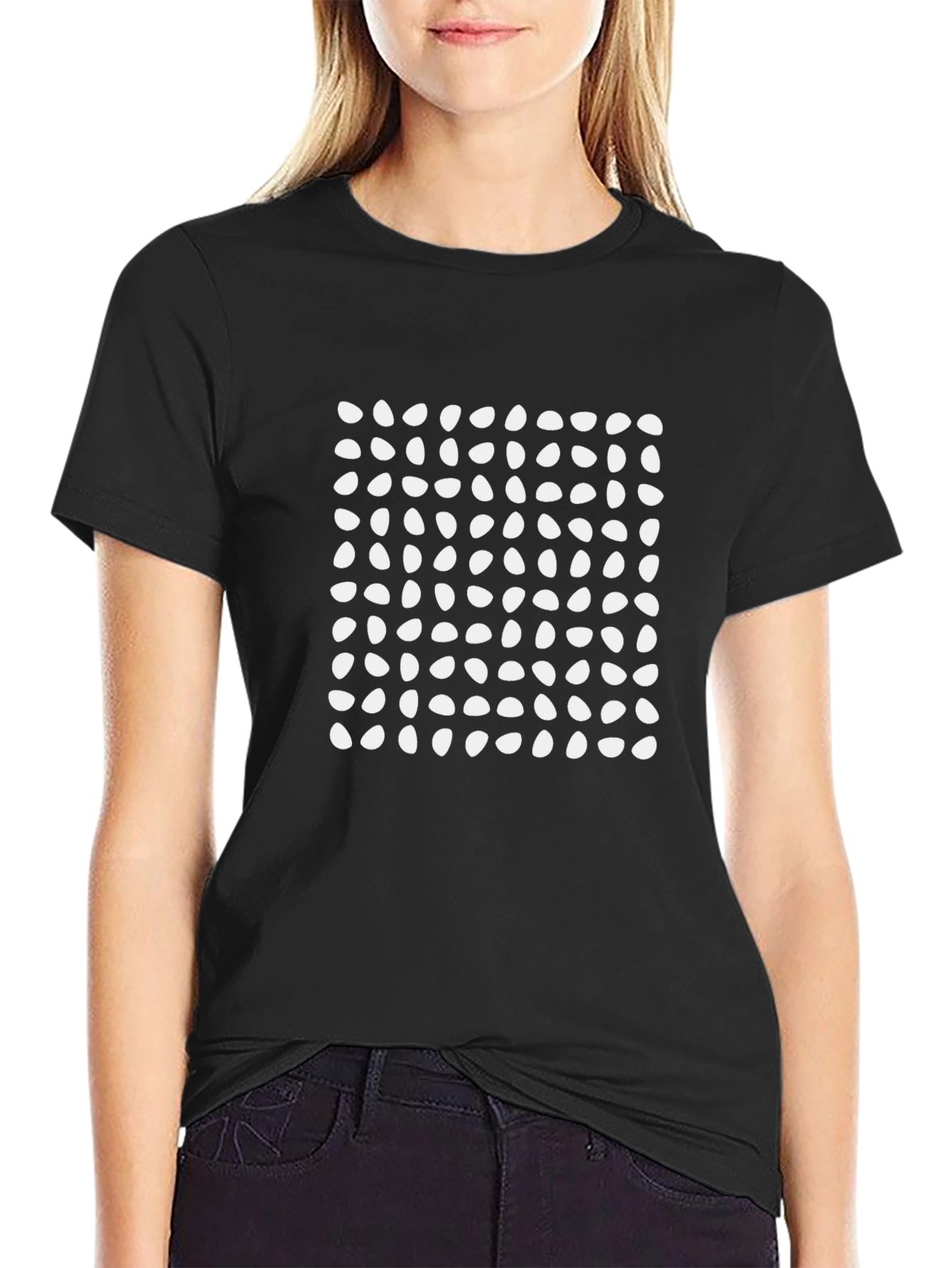 Modern Black T-Shirt with White Geometric Egg Pattern